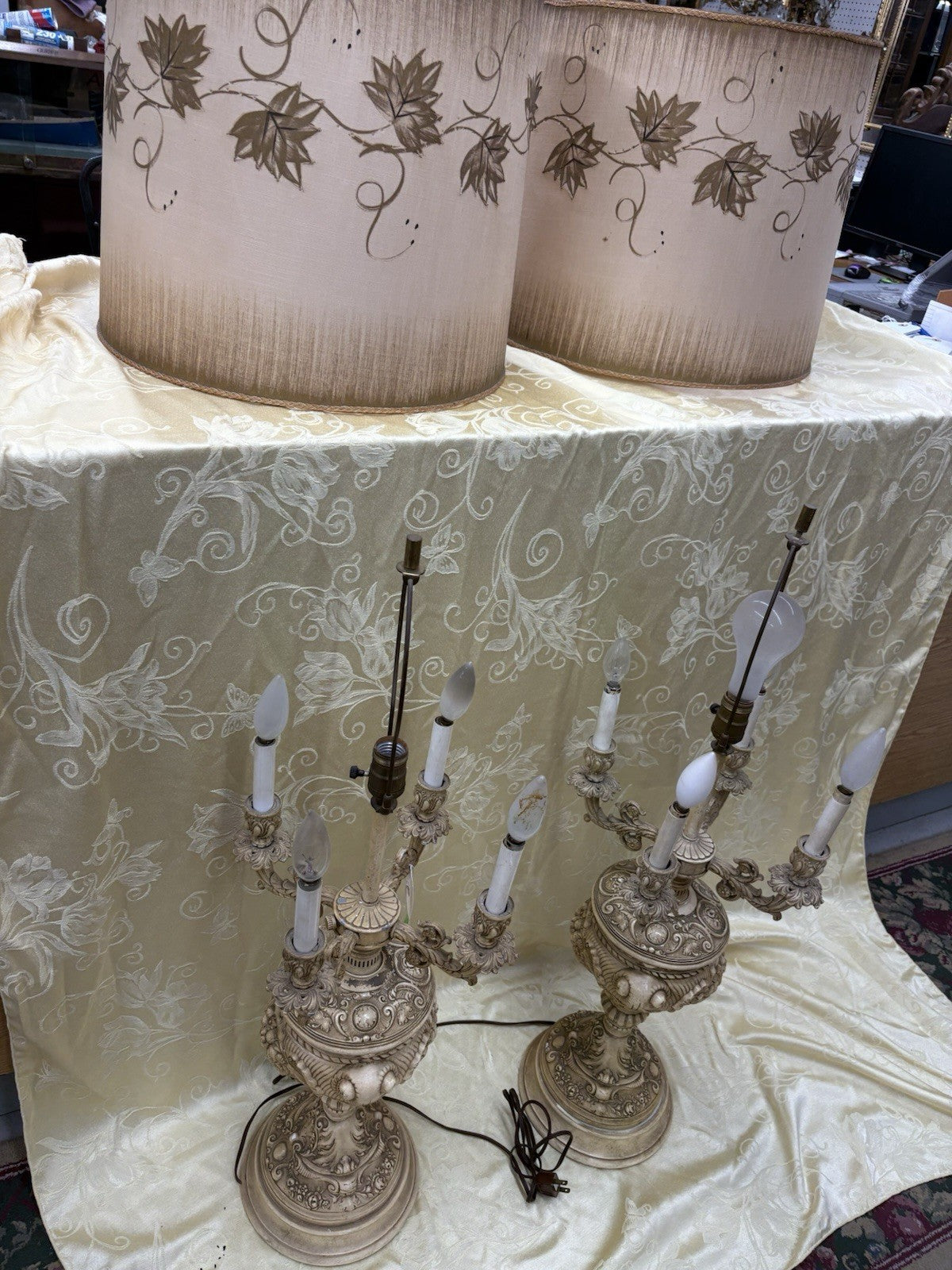 55229 Pair Fancy Mid Century Candelabra Table Lamps