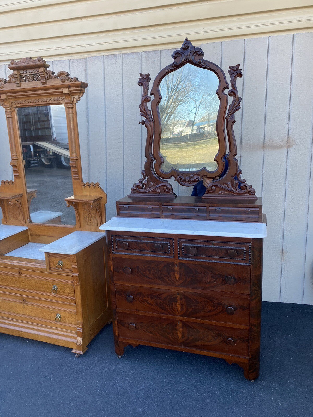 65166 Antique Victorian Oak Dresser with Mirror
