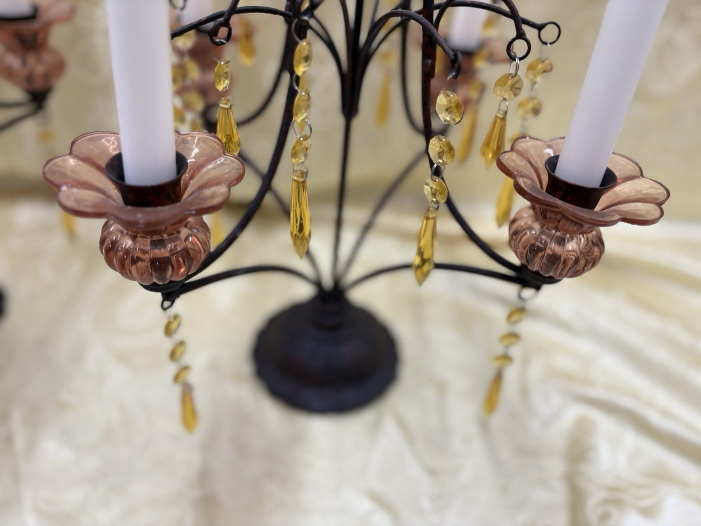 61929 Pair Candelabra Lamps with Glass Prisms