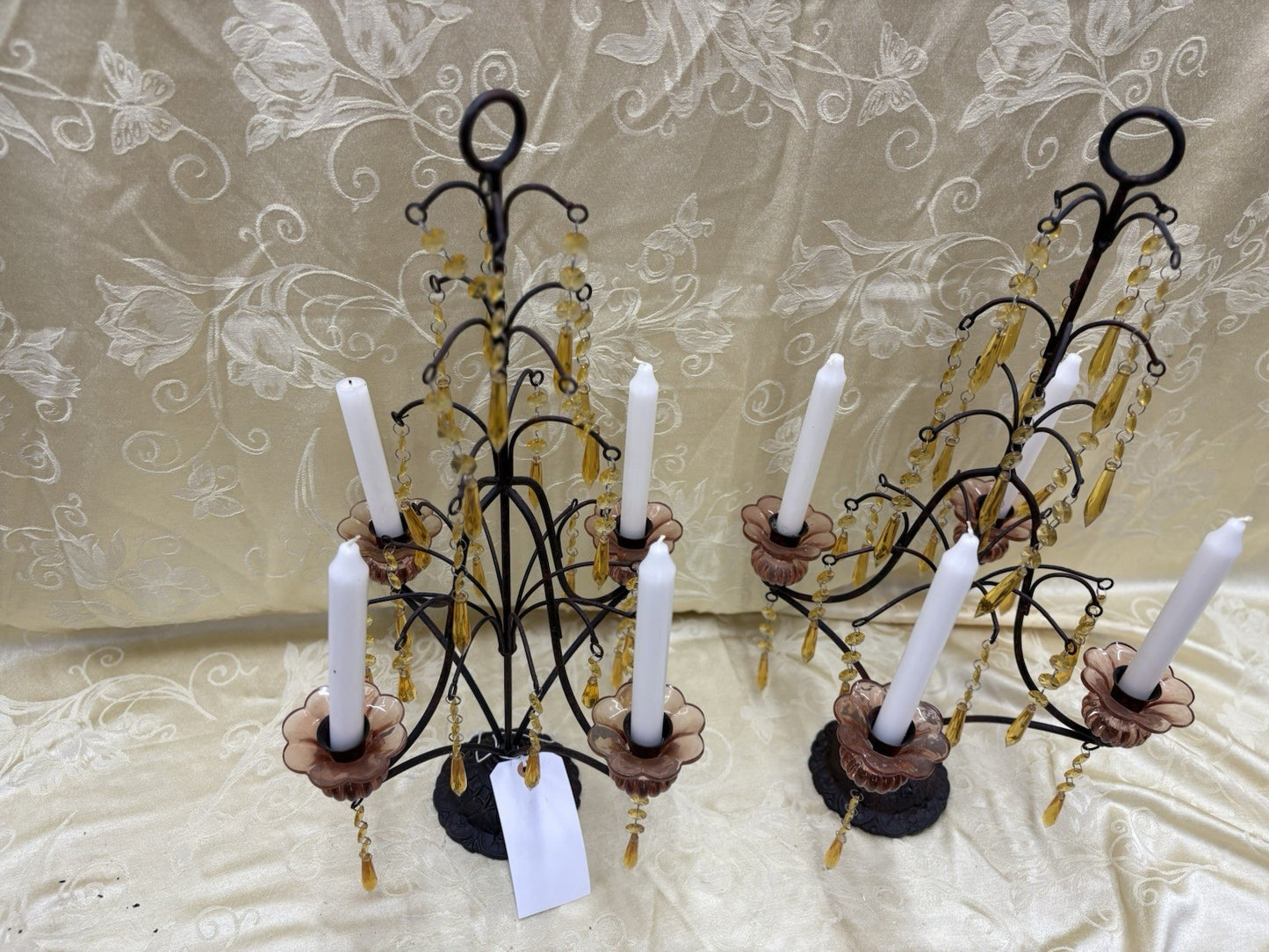 61929 Pair Candelabra Lamps with Glass Prisms