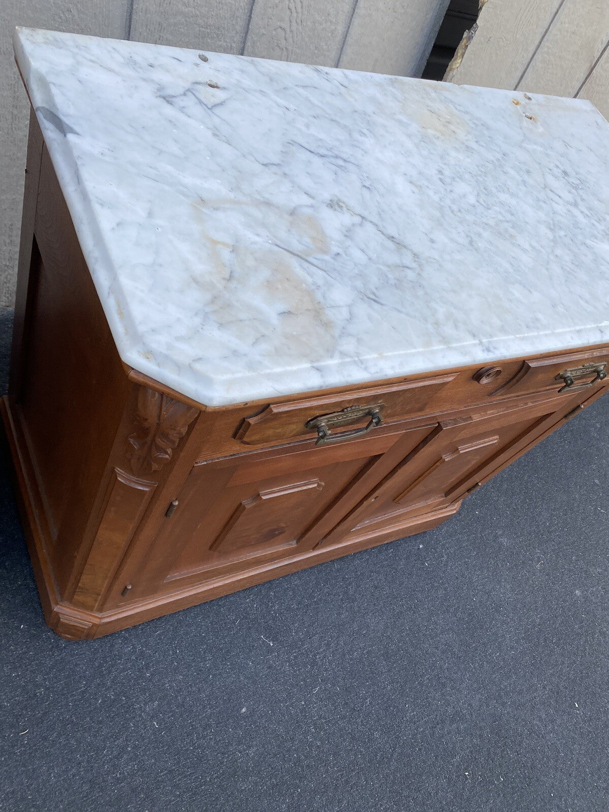 65513 Antique Walnut Marble Top Washstand Chest Stand 4 hole