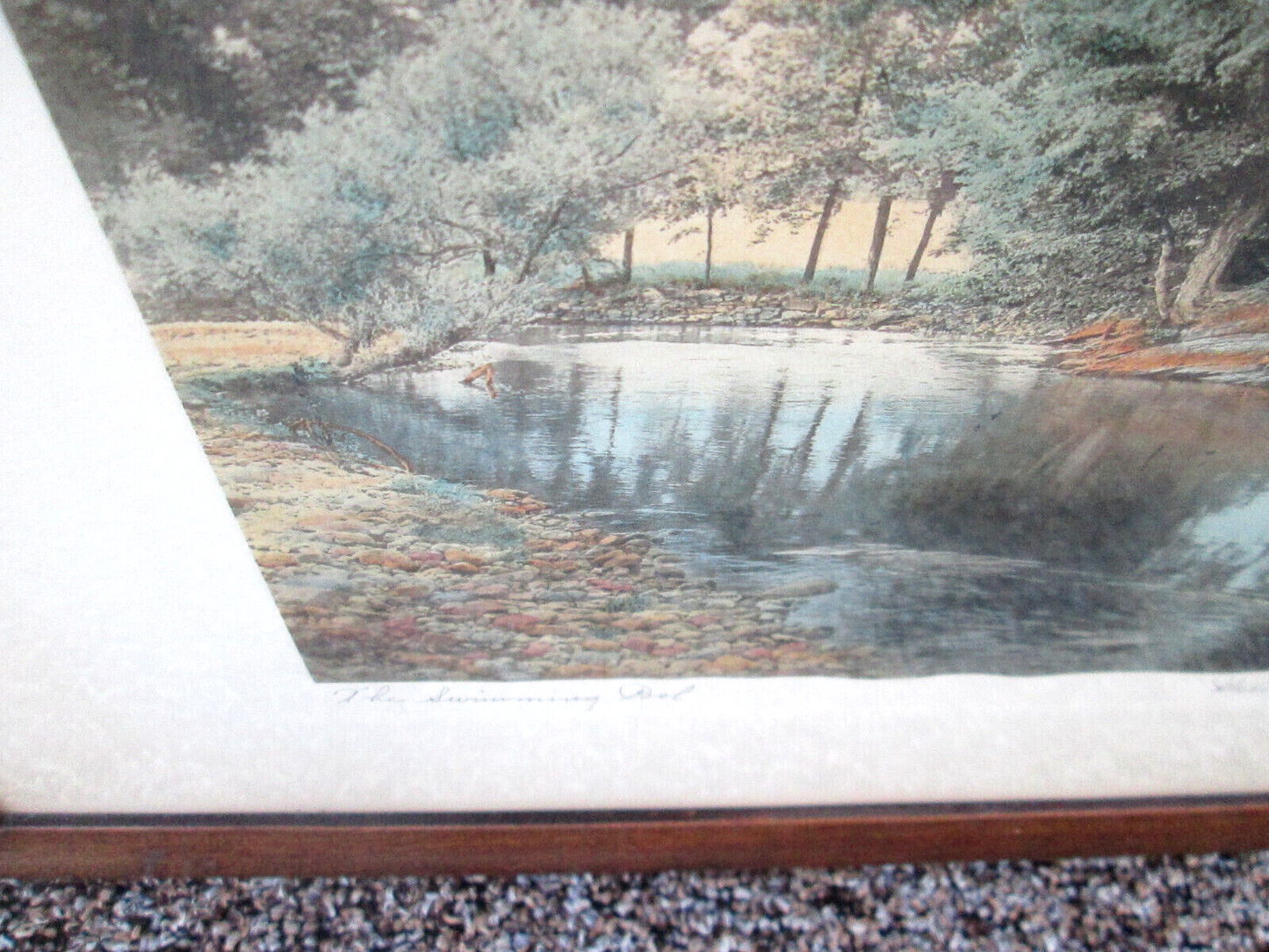 ART-WN WALLACE NUTTING "The Swimming Pool" HAND TINTED SIGNED FRAMED PRINT