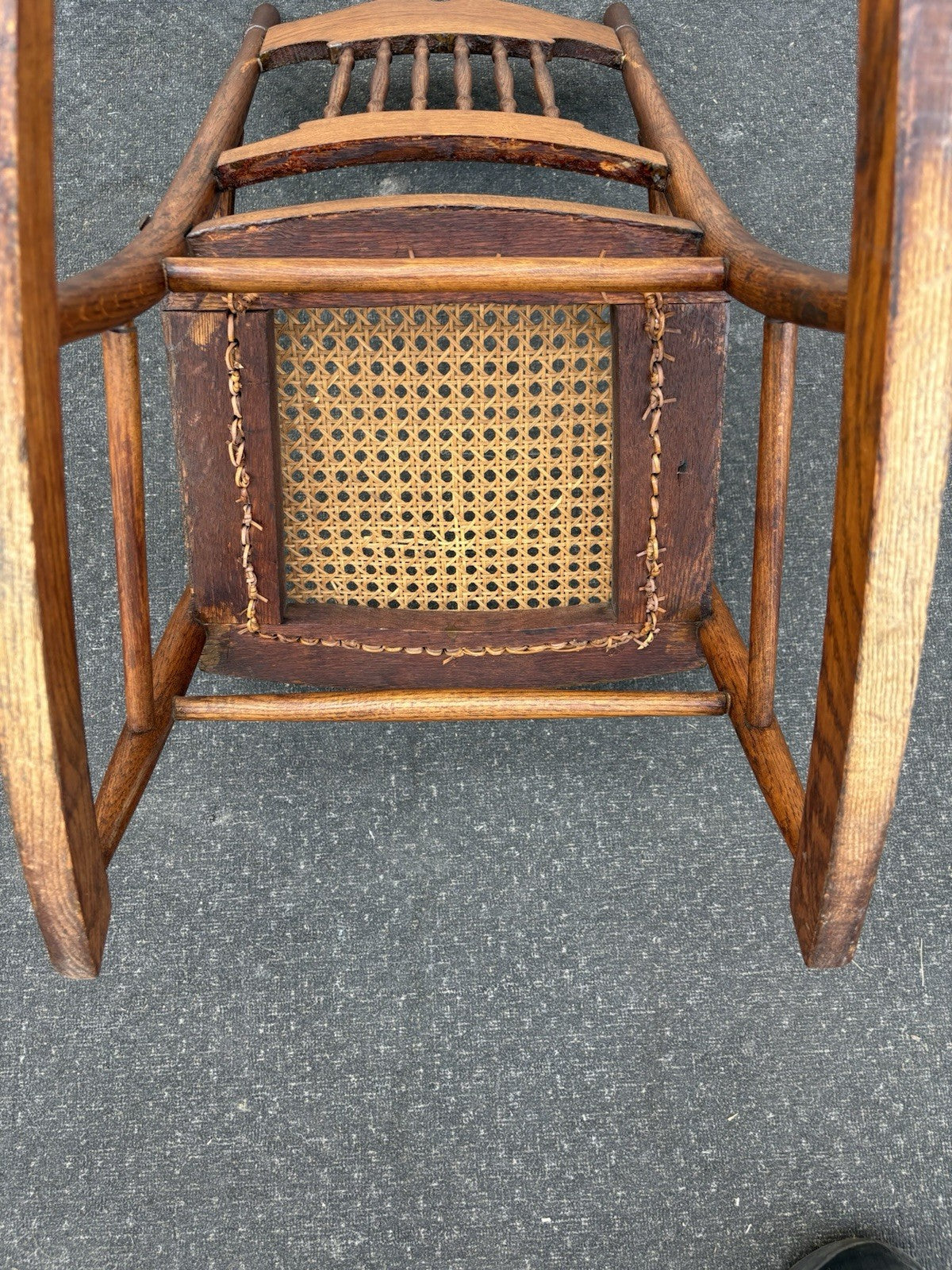 66795 Antique Childs Victorian Oak Pressed Back Rocker Rocking chair