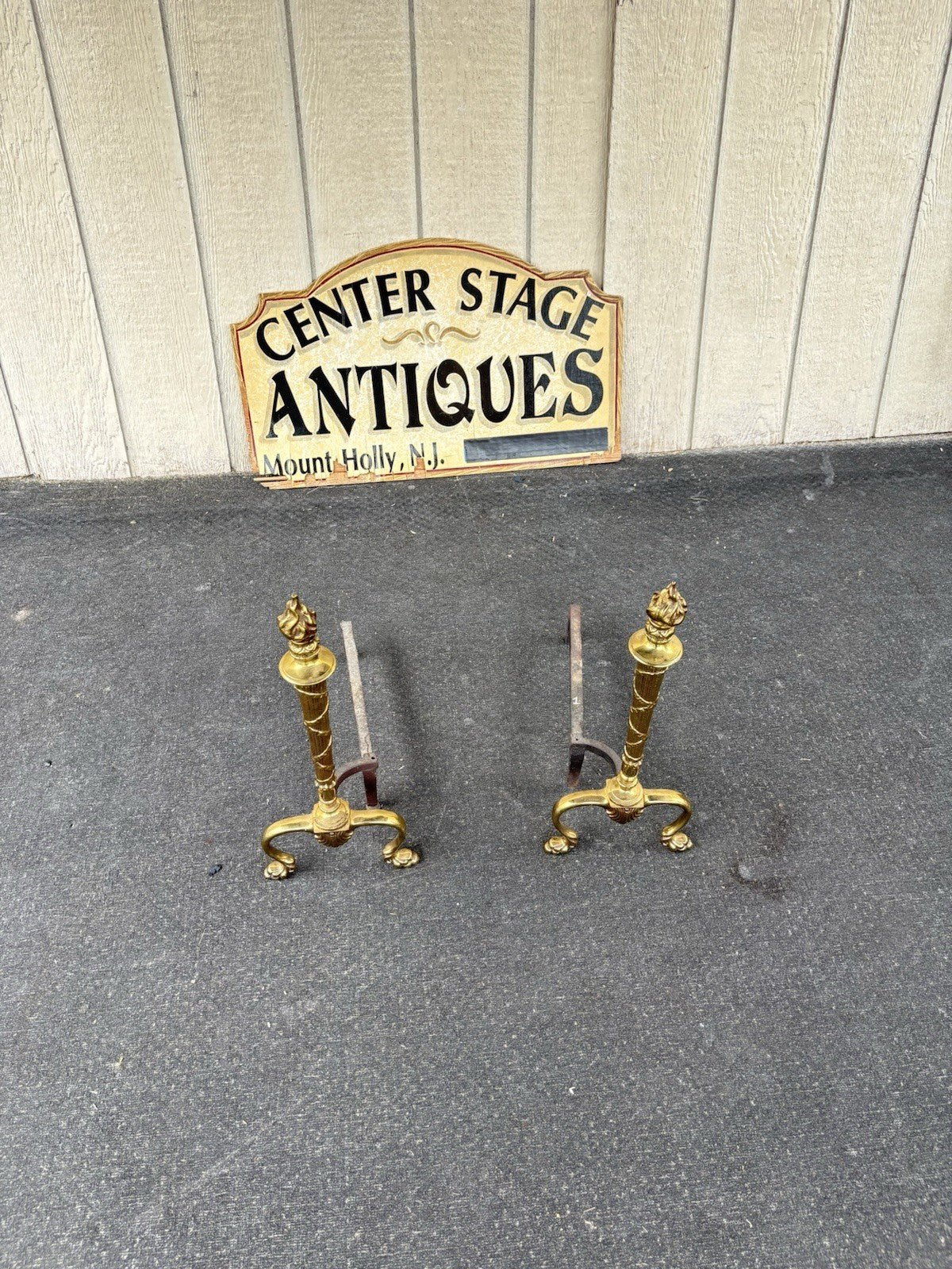 66798 Pair Fancy Brass Fireplace Andirons