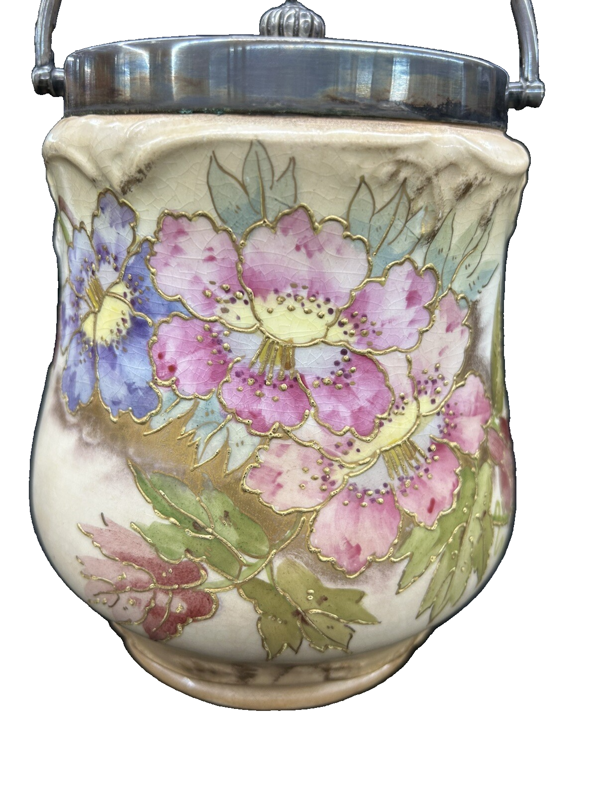 COL 01 - Antique Royal Bonn Silver Lid And Handle Biscuit Jar