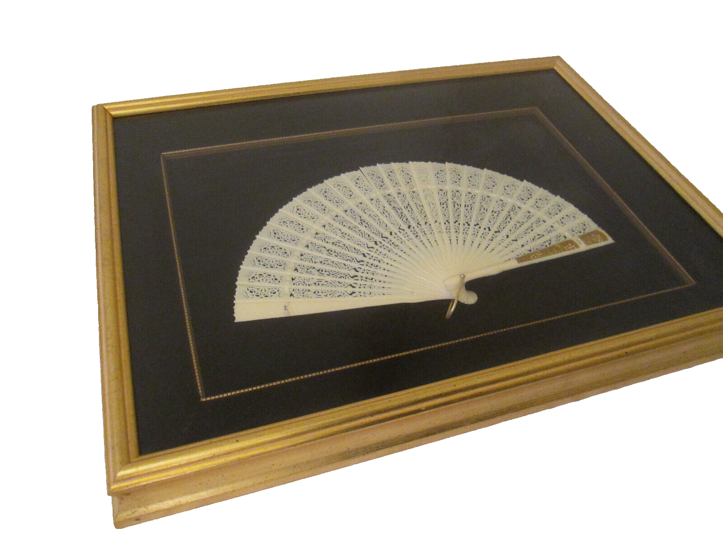 COL CW: Decorative Celluloid Pierced Carved Fan in Frame