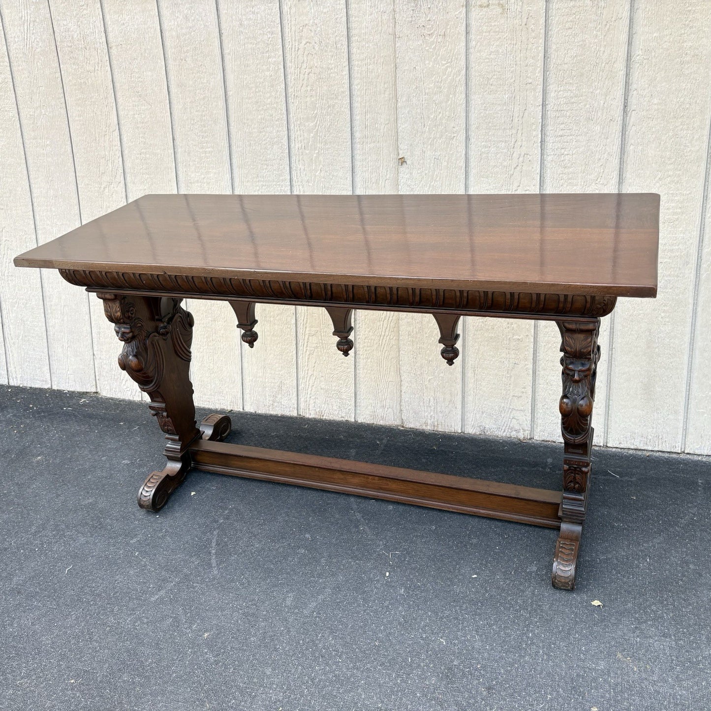 65236 Antique Solid Mahogany Hand Carved Figural Gryphon Sofa Table Sideboard