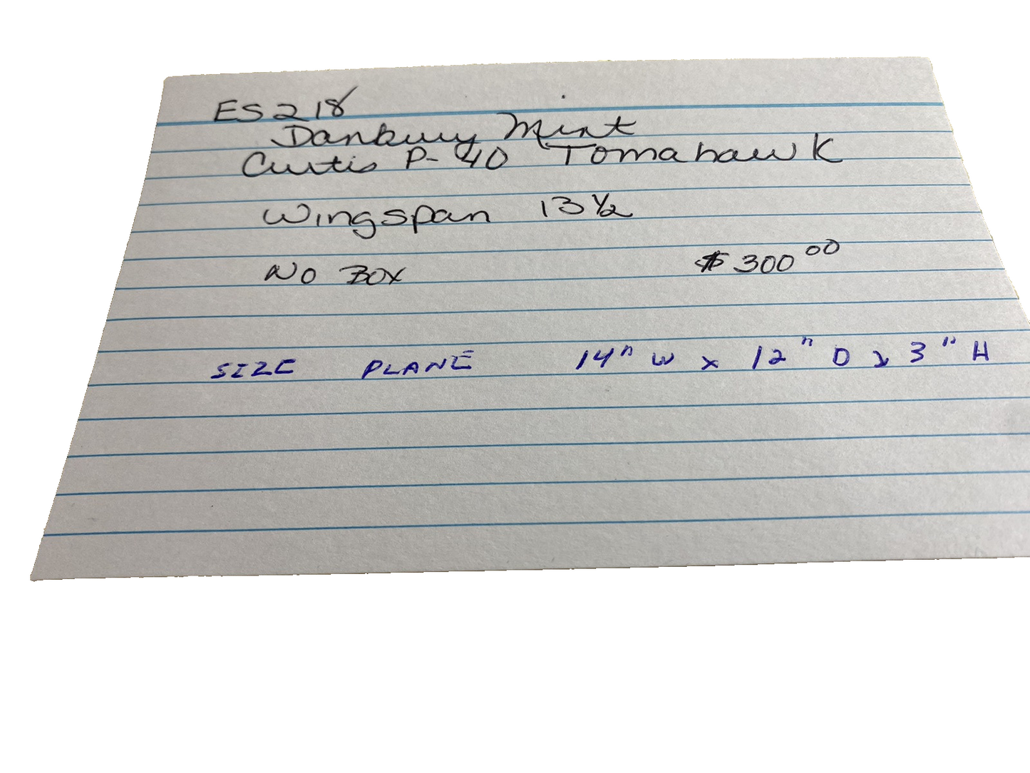 ES 218 DANBURY MINT Curtis P - 40 Tomahawk Plane Airplane WING 14" W
