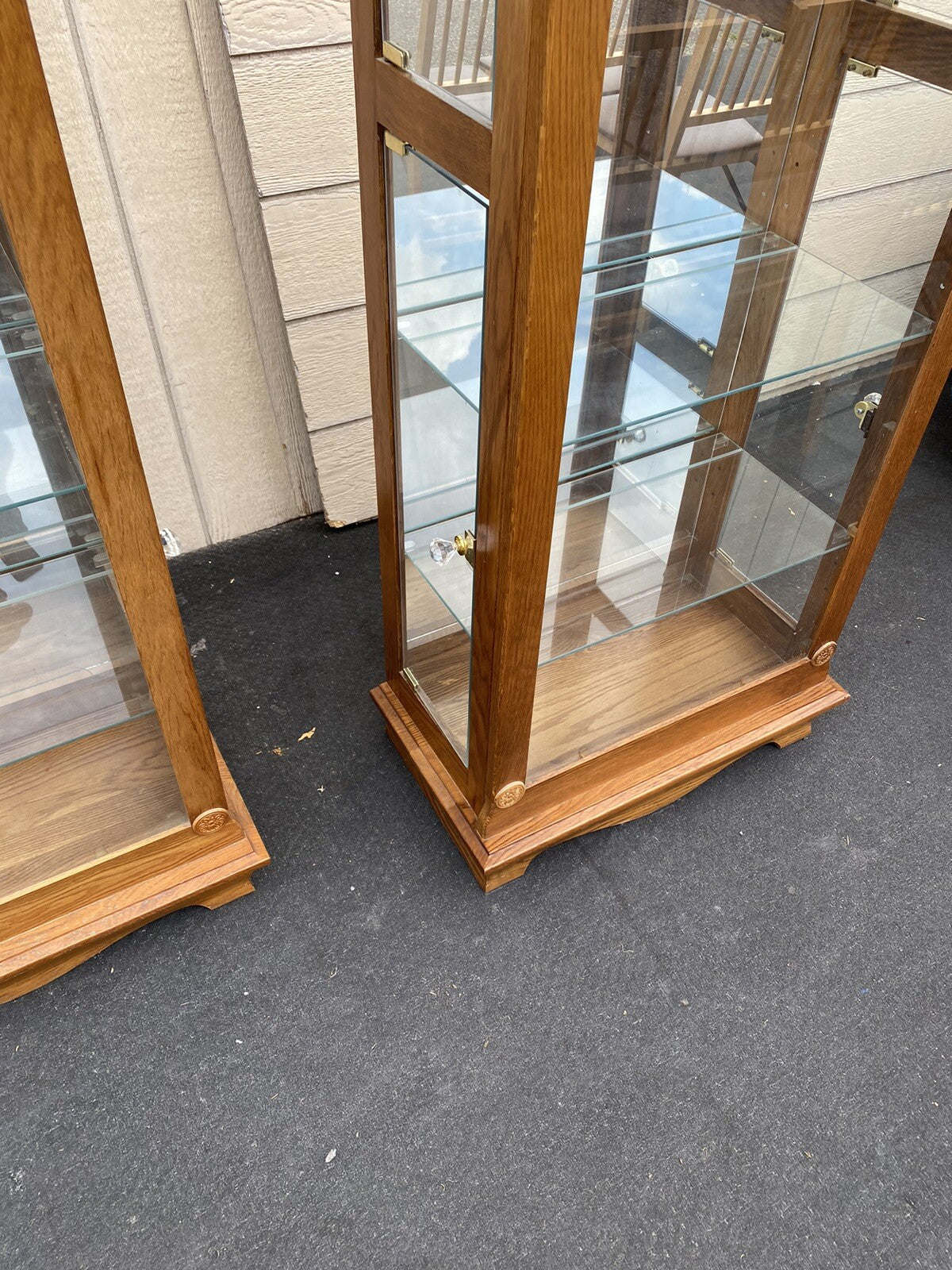 65590 PAIR of Matching Oak Curio China Cabinets