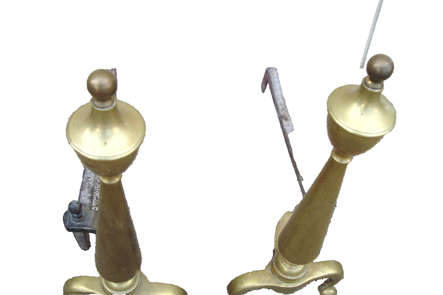 60996 Pair Brass Fireplace Mantle Mantel Andirons