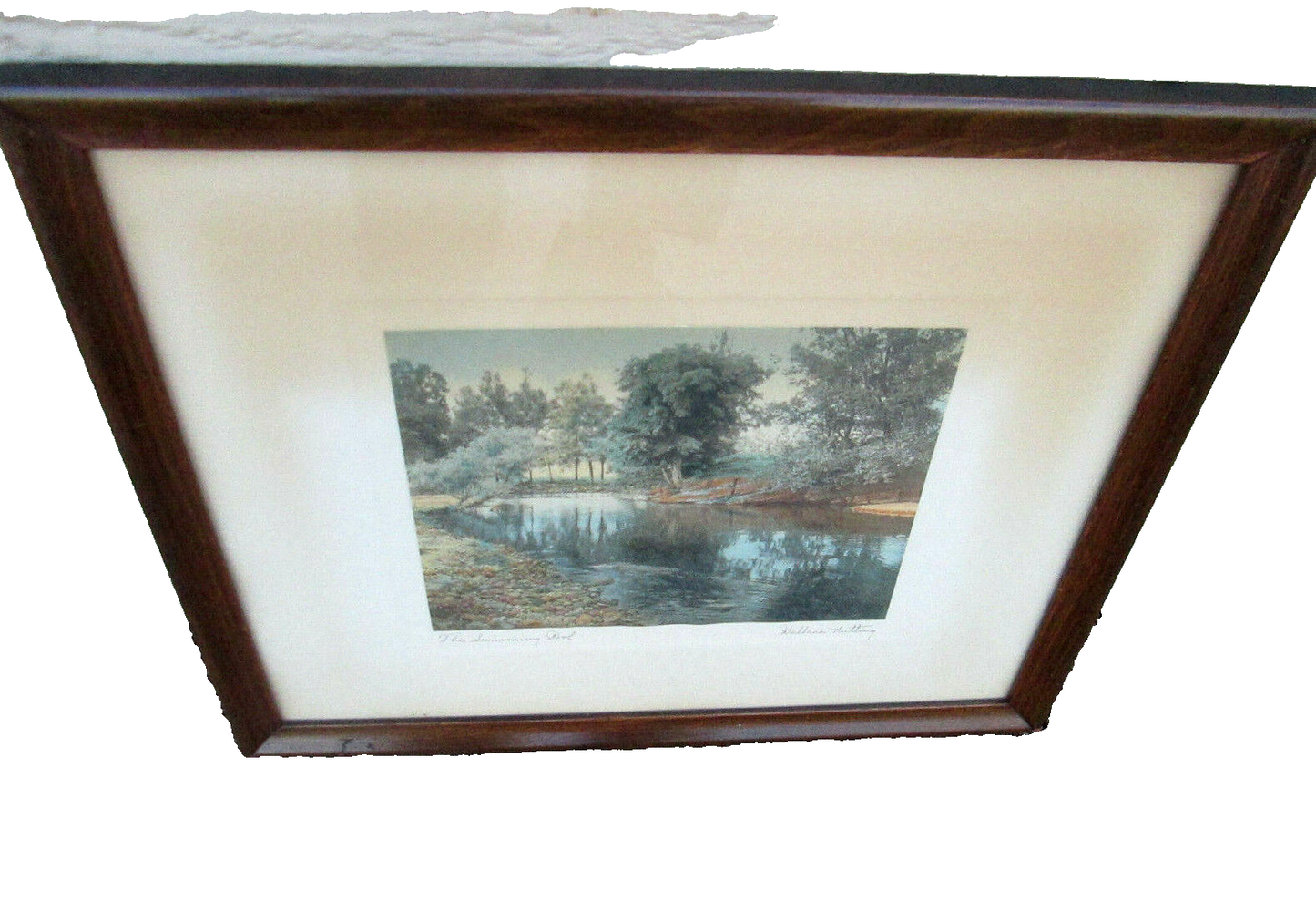 ART-WN WALLACE NUTTING "The Swimming Pool" HAND TINTED SIGNED FRAMED PRINT