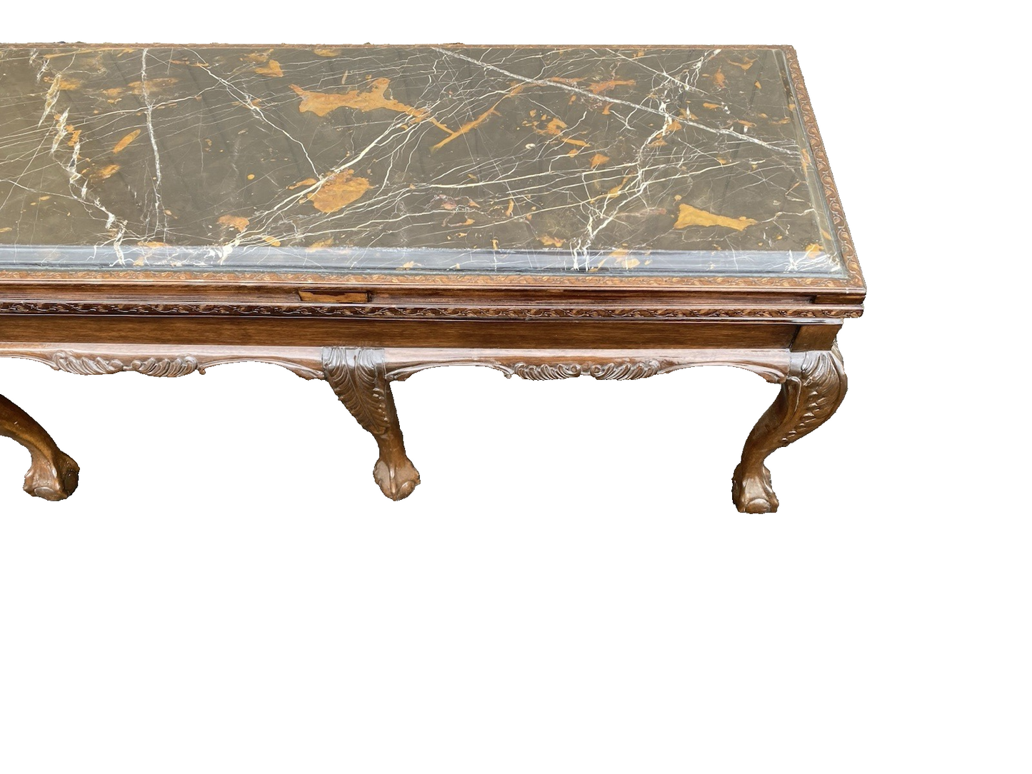 66574 Marble Top Mahogany Coffee Table with Claw Feet