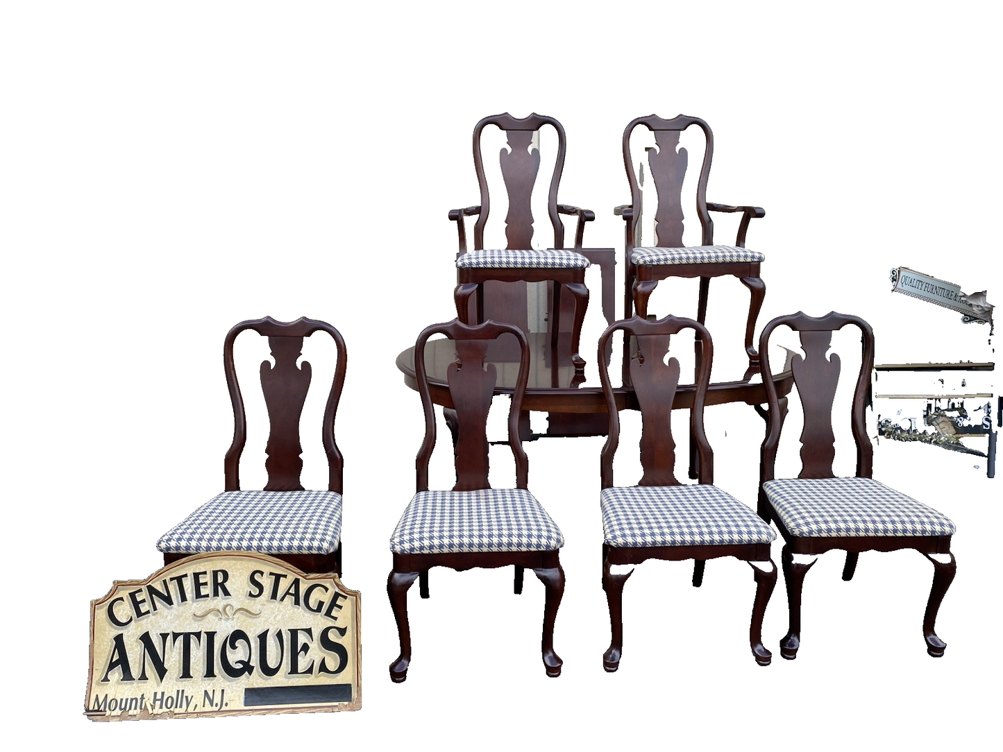 66604 SUMTER Furniture Dining Table w/ 2 Leafs + 6 Chairs Dining Top 100" x 44