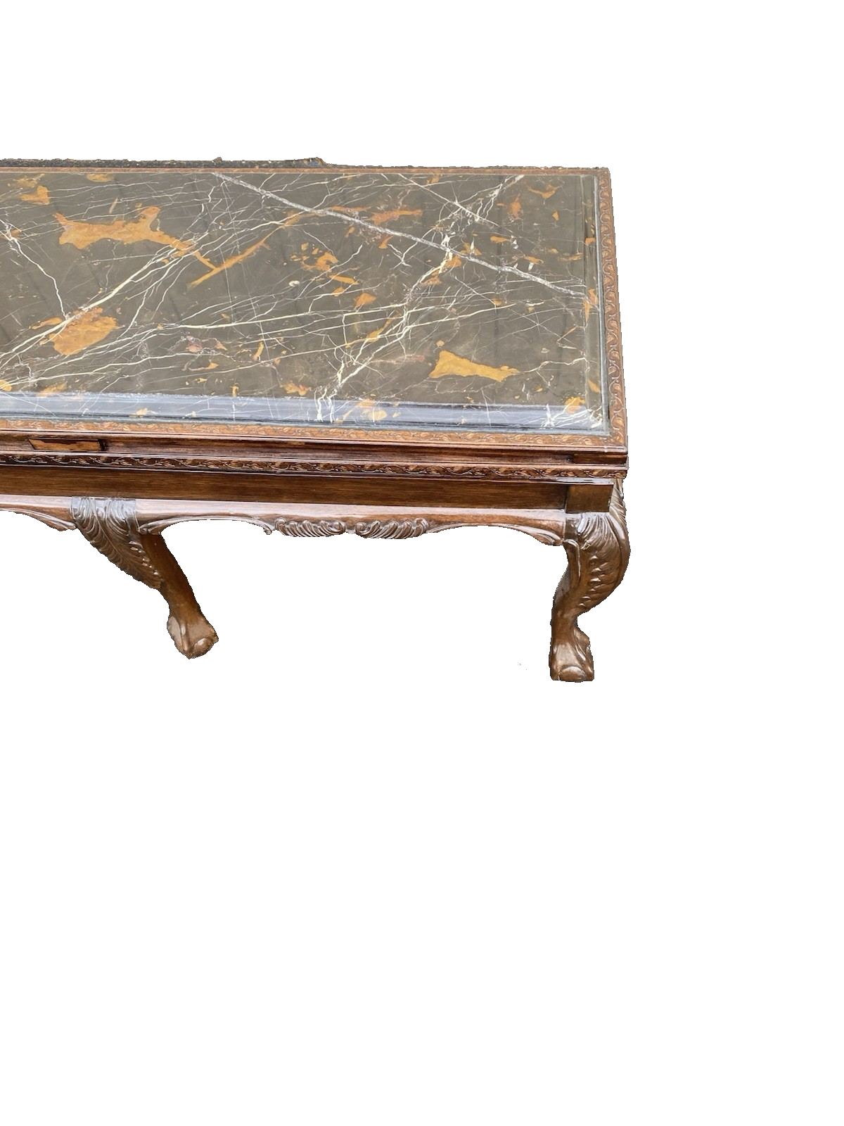 66574 Marble Top Mahogany Coffee Table with Claw Feet