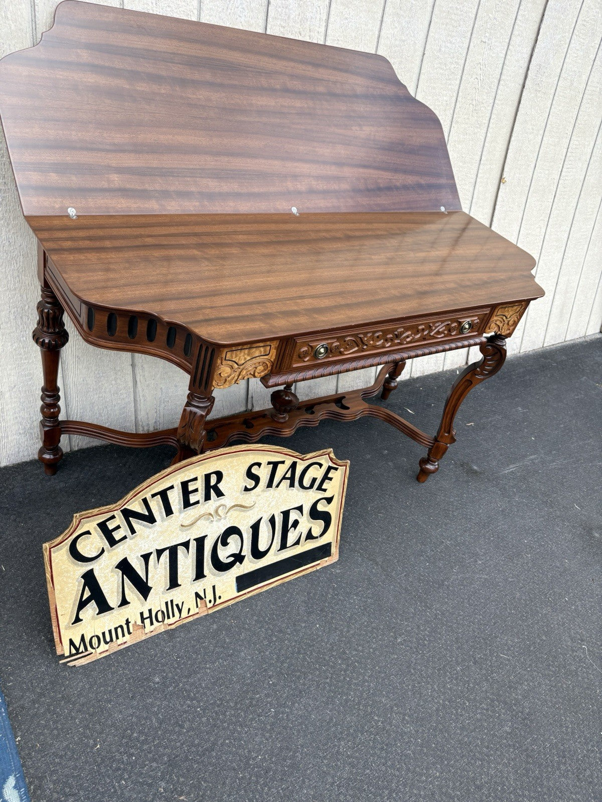 66885 Inlaid Antique Flip Top Sideboard Dining Table with Drawer