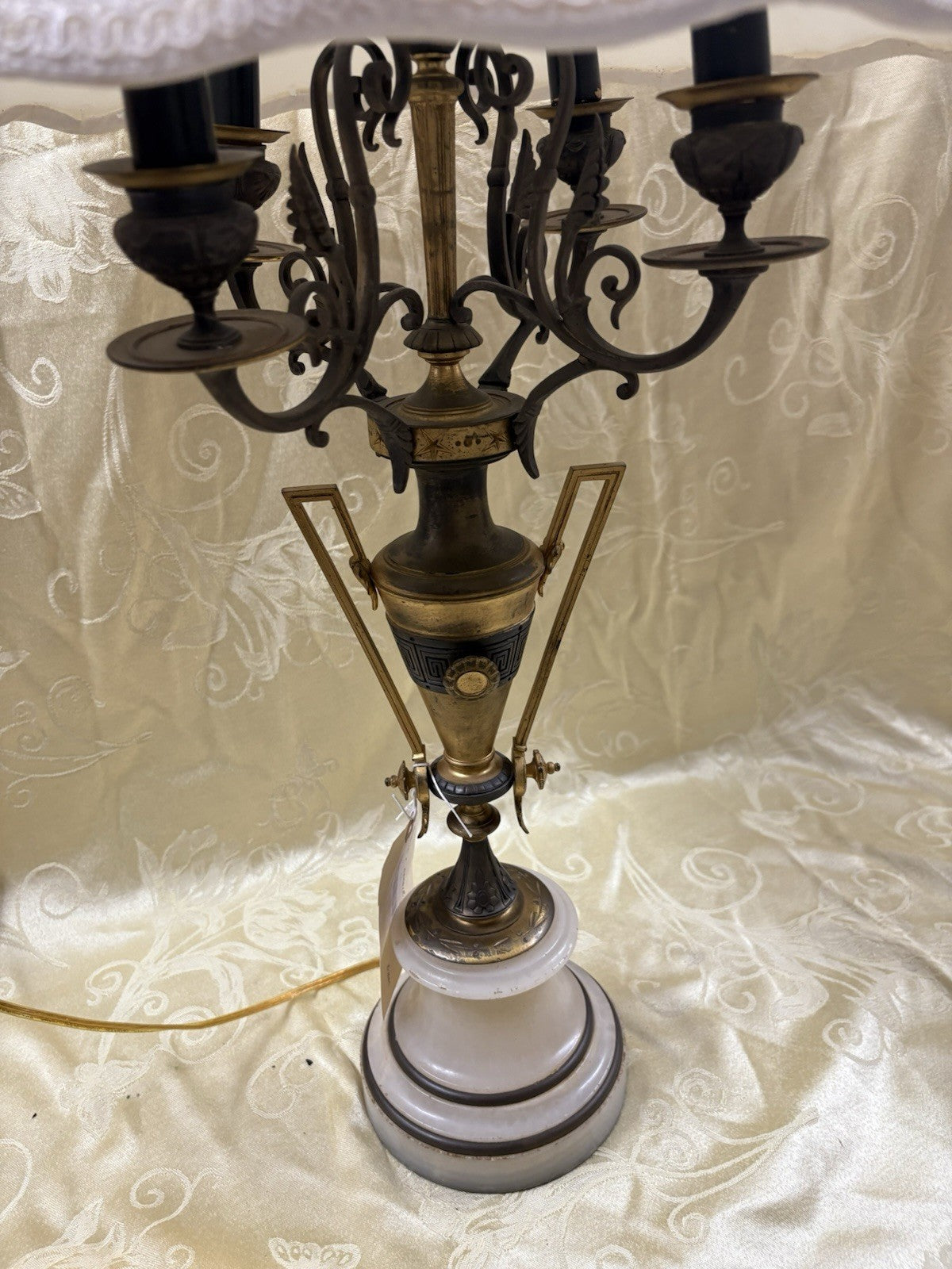 50584 Custom Hand Made Antique Bronze + Onyx Table Urn Lamp QUALITY Rare Find