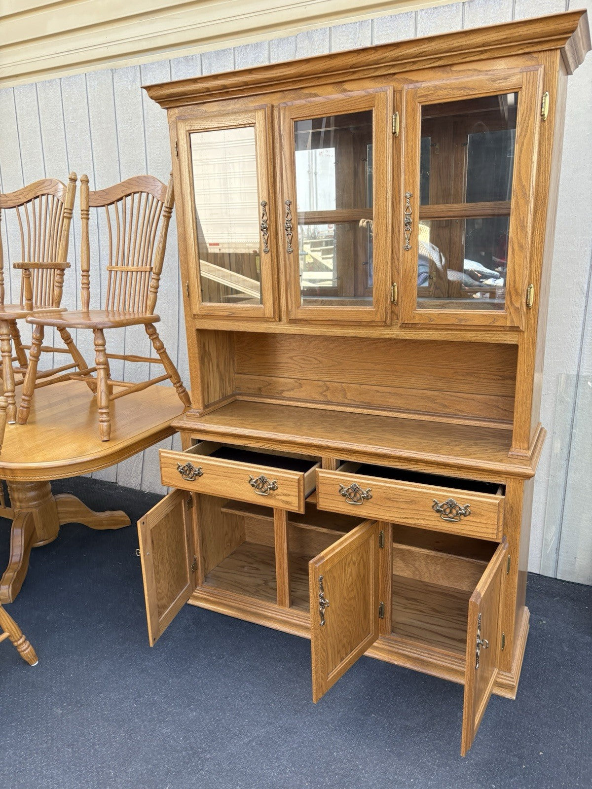 66859 Oak Dining Room Set China Table + 8 Chairs Chair s