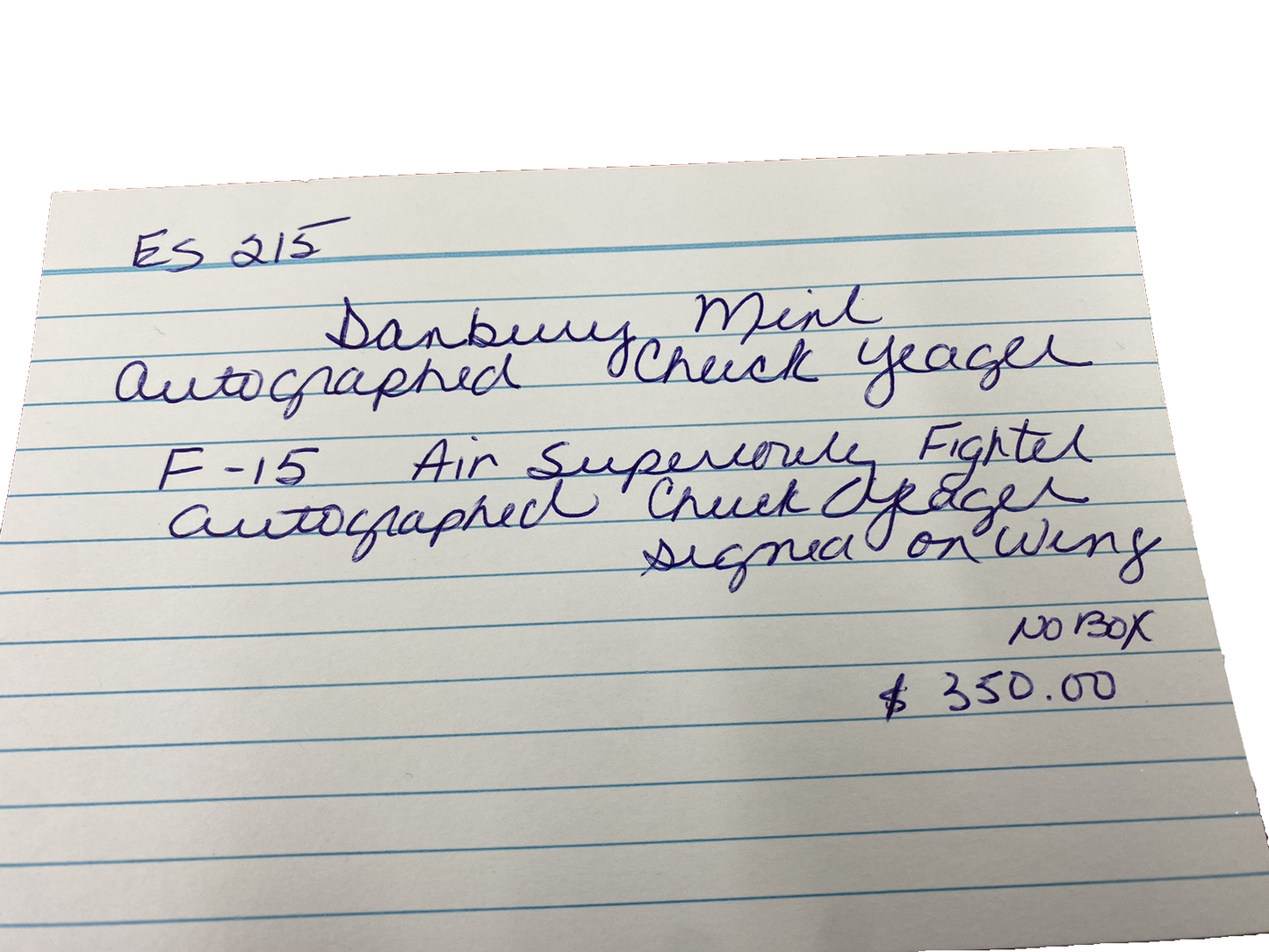 ES 215: F 15 Jet Signed CHUCK YEAGER on Stand Airplane Plane Danbury Mint