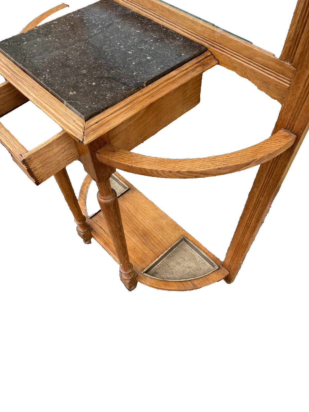 64527 Antique Victorian Oak Stick and Ball Hatrack Hall Seat with Mirror