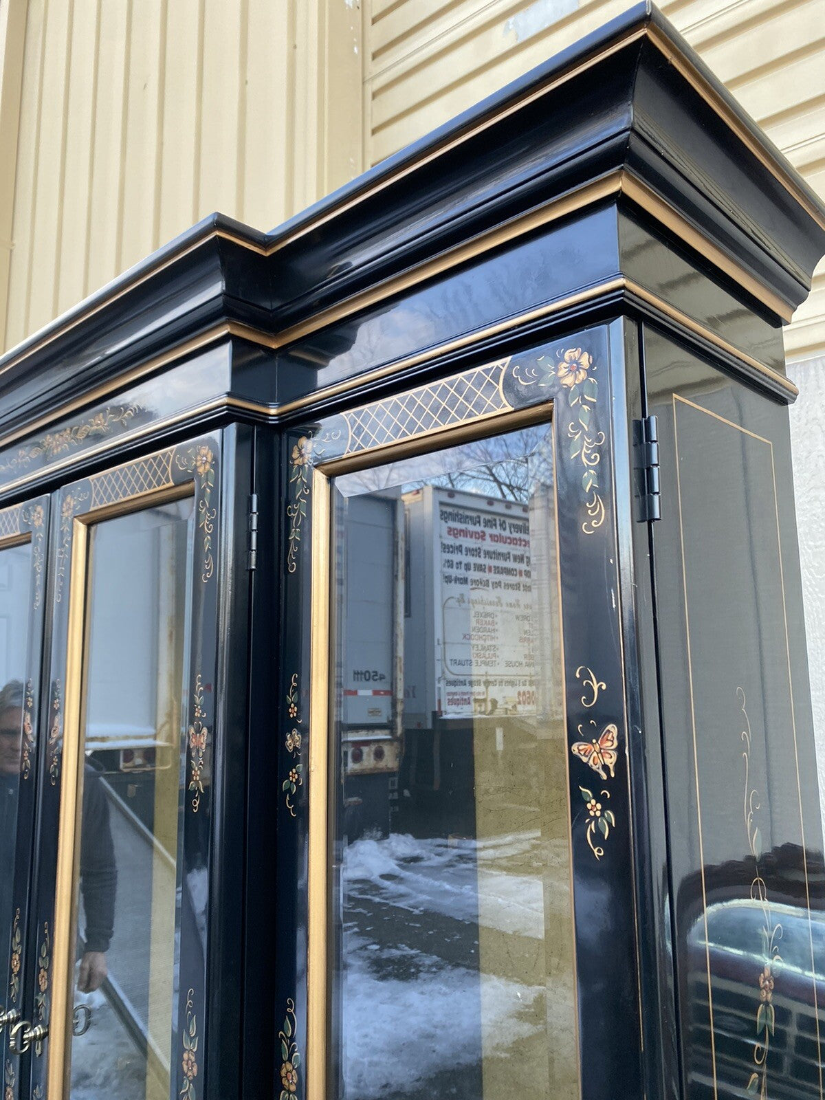 66268 ETHAN ALLEN Oriental Breakfront Curio Cabinet