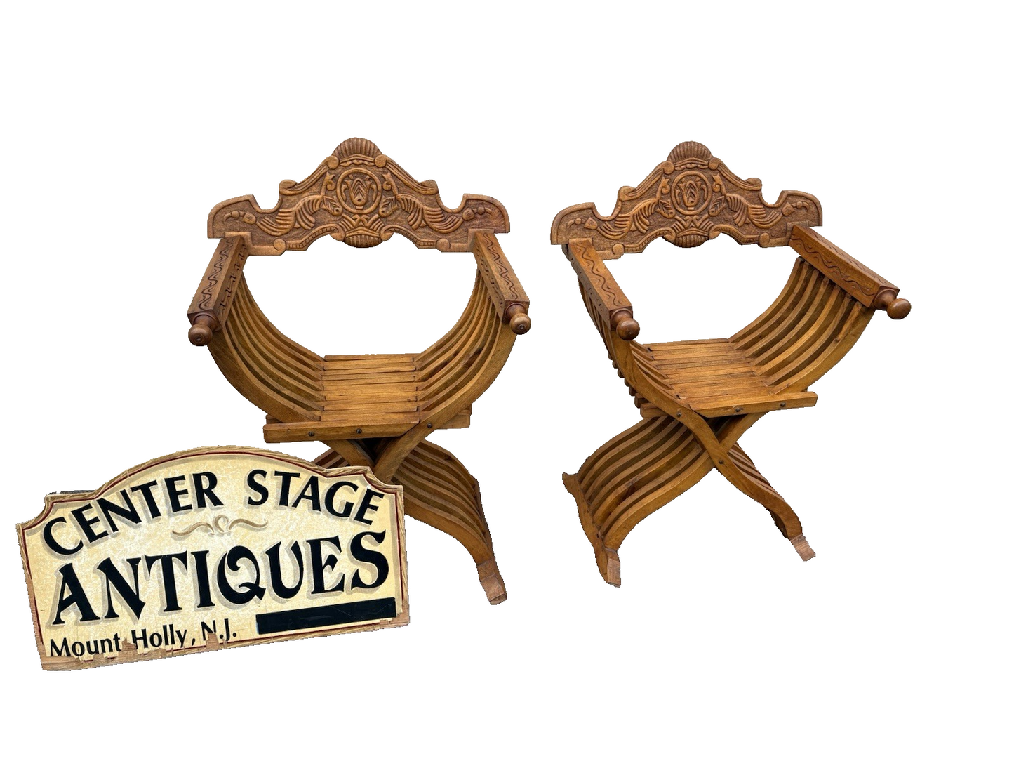 66956 + 66955 PAIR TEAK Wood Hand Made Chairs Chair s