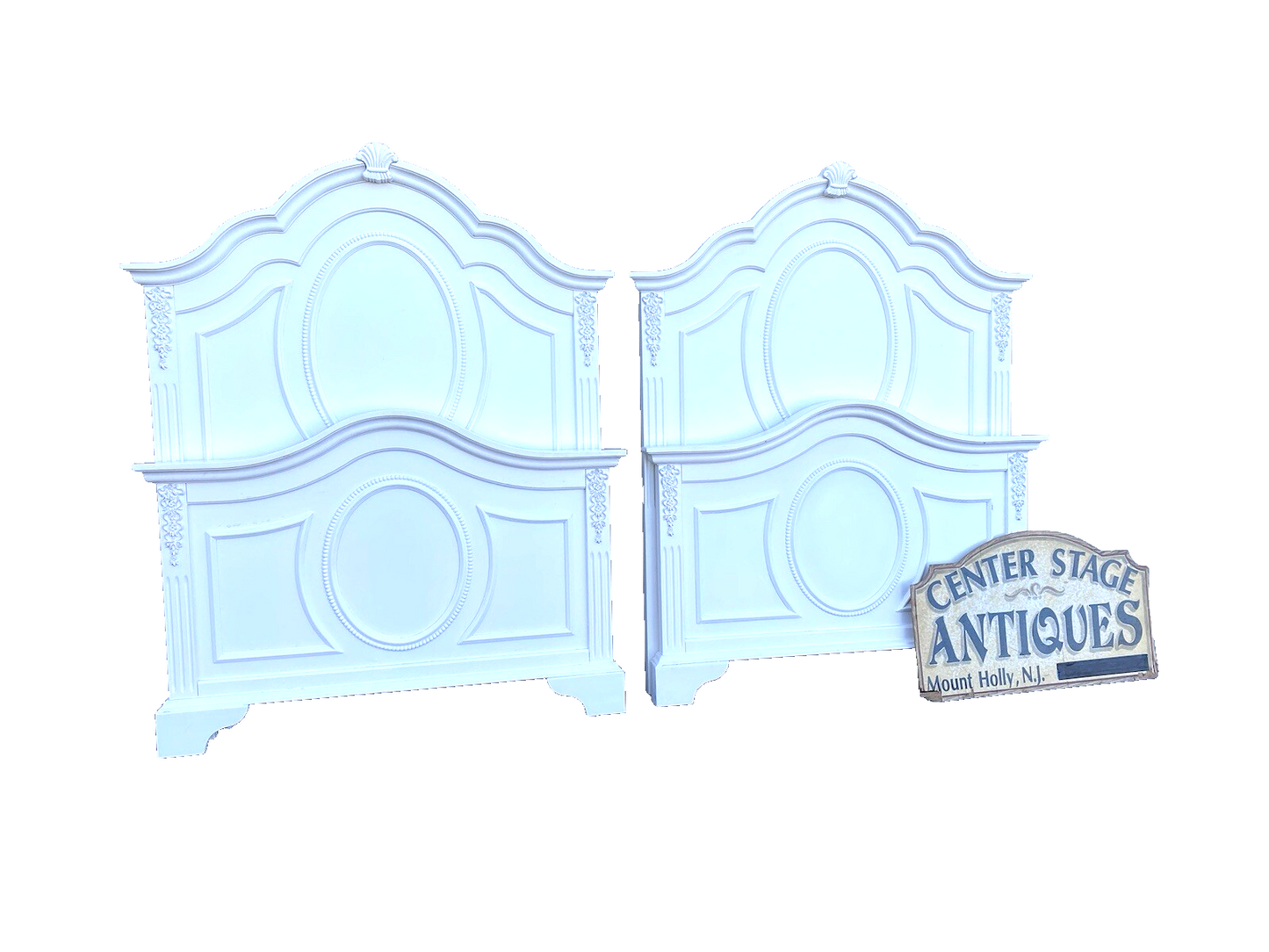 66151 Pair Fancy Twin Size Beds with Factory Finish