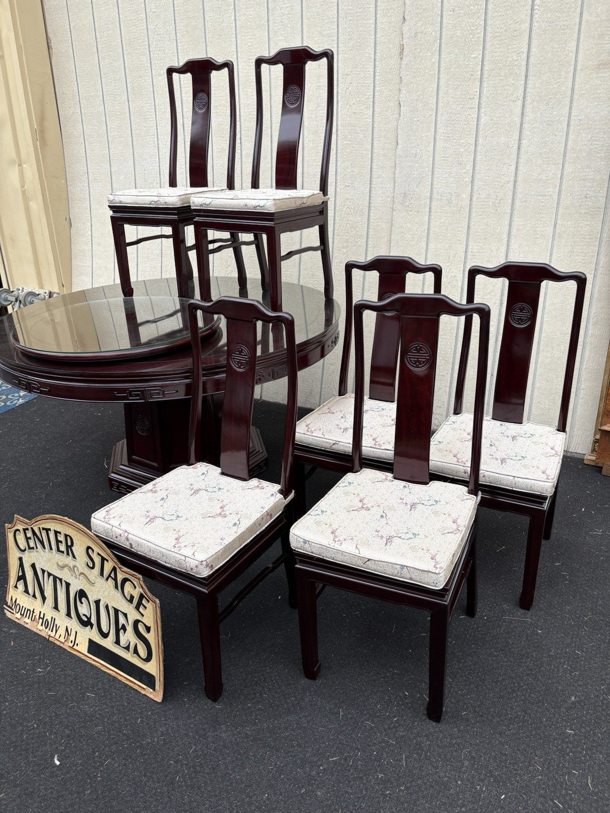66875 Oriental Dining Table with Laz-Z-Susan and 8 Side Chair s