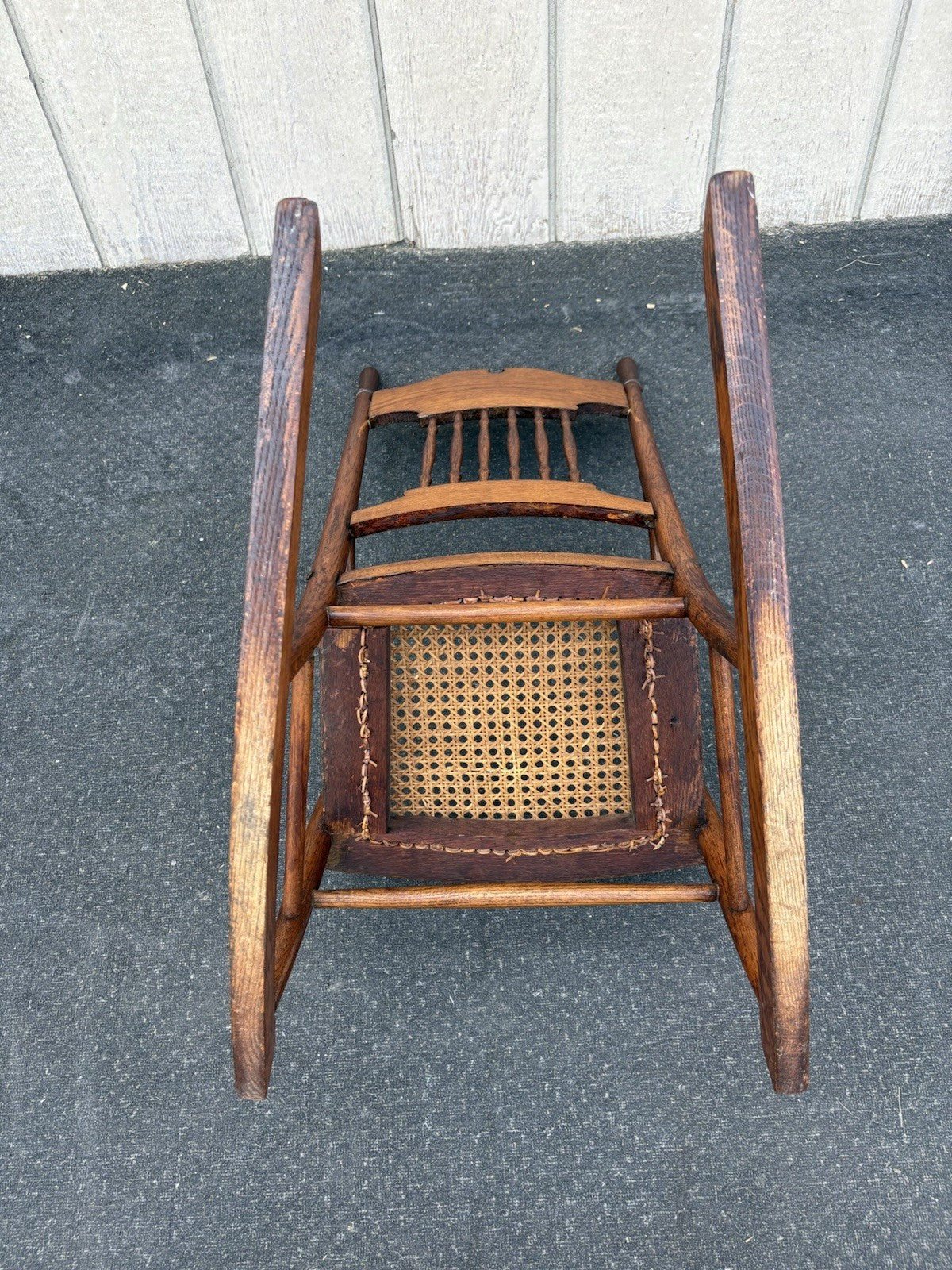 66795 Antique Childs Victorian Oak Pressed Back Rocker Rocking chair