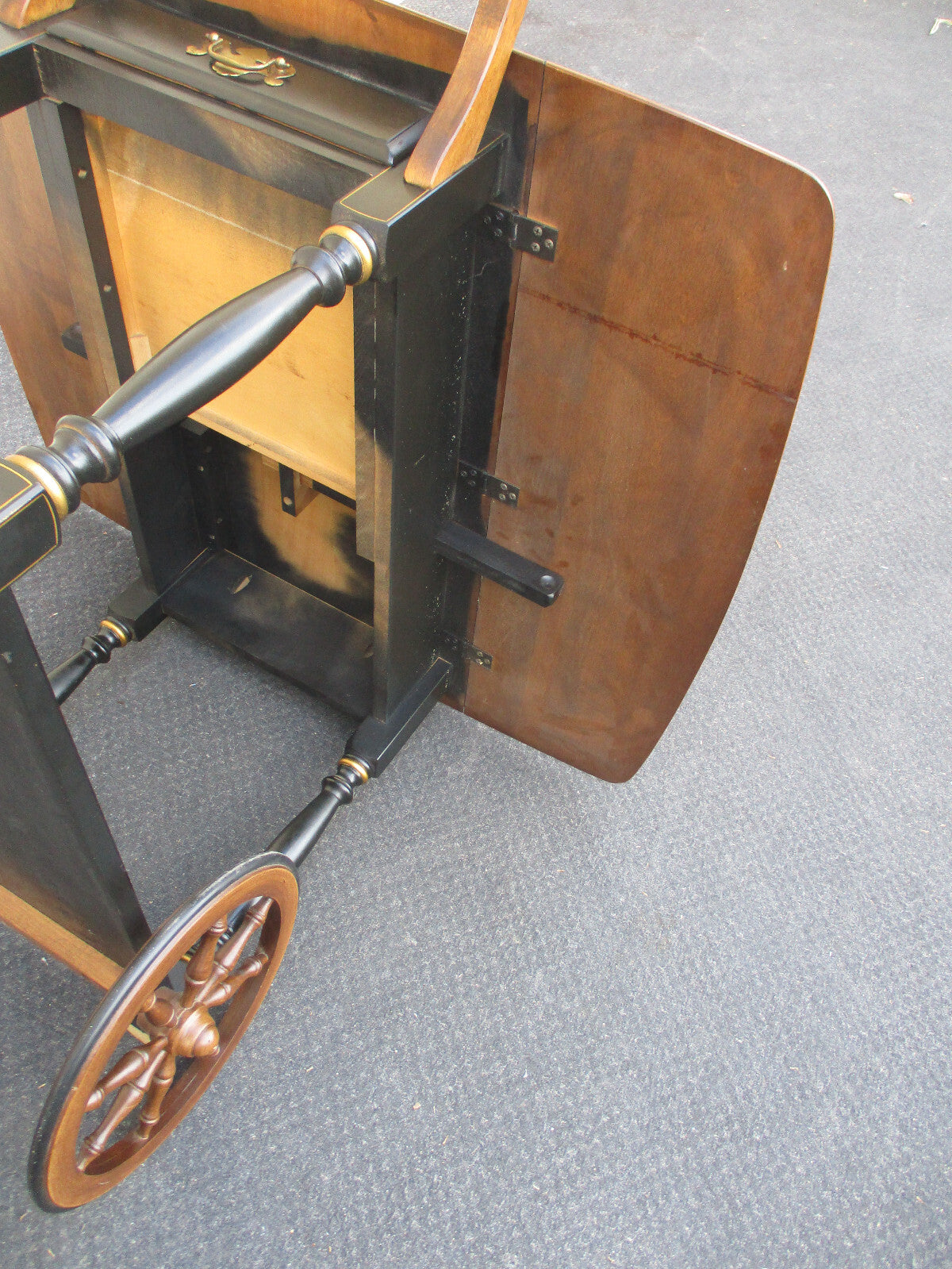 64308 Stenciled Solid Maple Tea Cart Bar Cart with Wheels