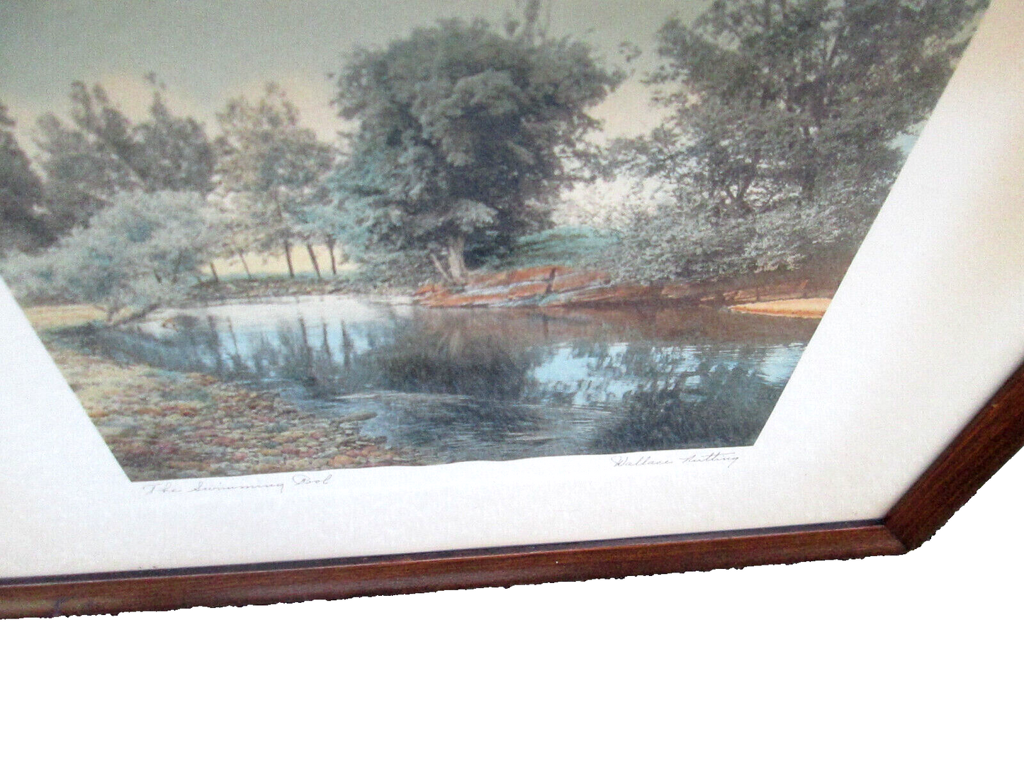 ART-WN WALLACE NUTTING "The Swimming Pool" HAND TINTED SIGNED FRAMED PRINT