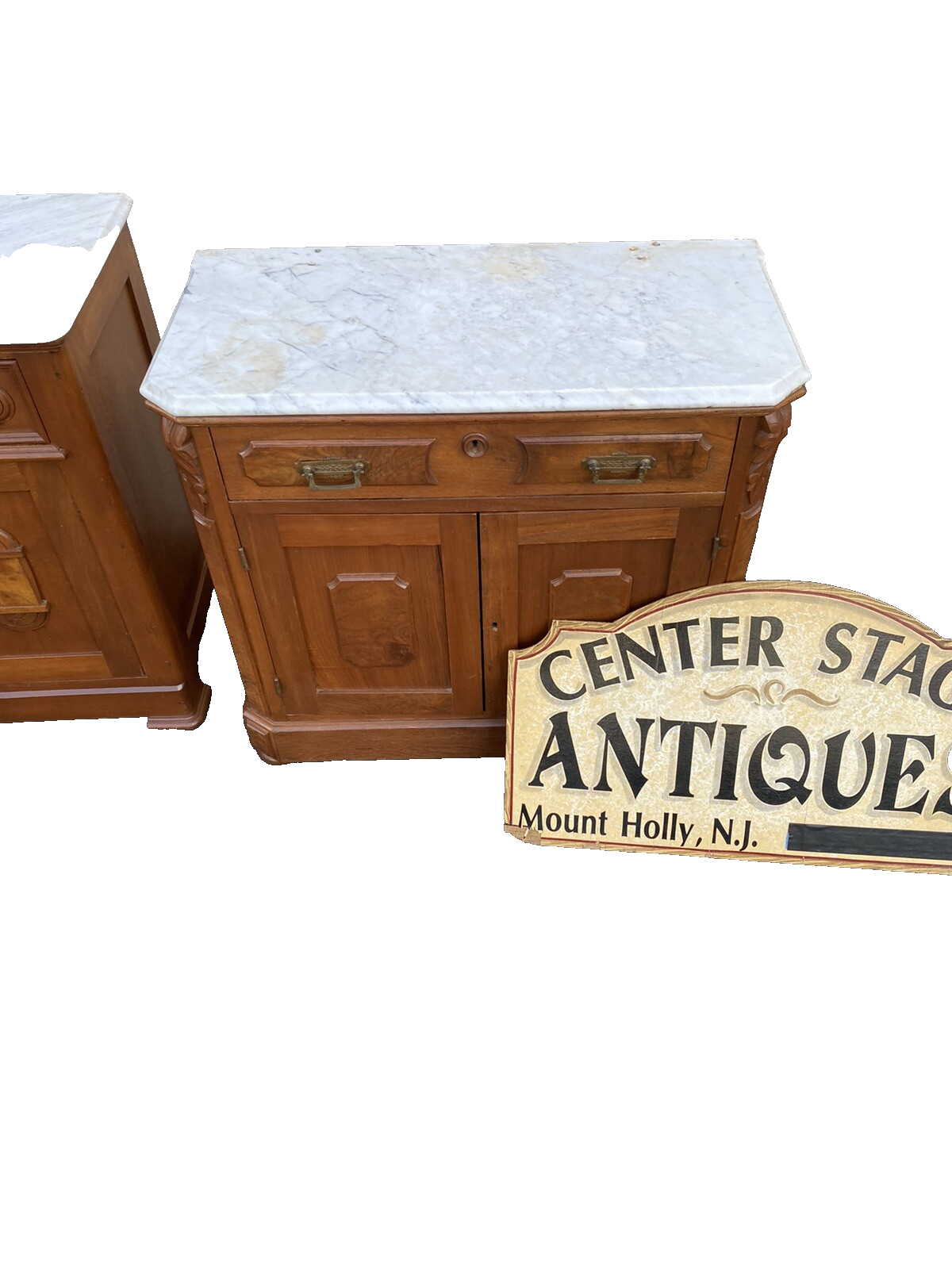 65513 Antique Walnut Marble Top Washstand Chest Stand 4 hole