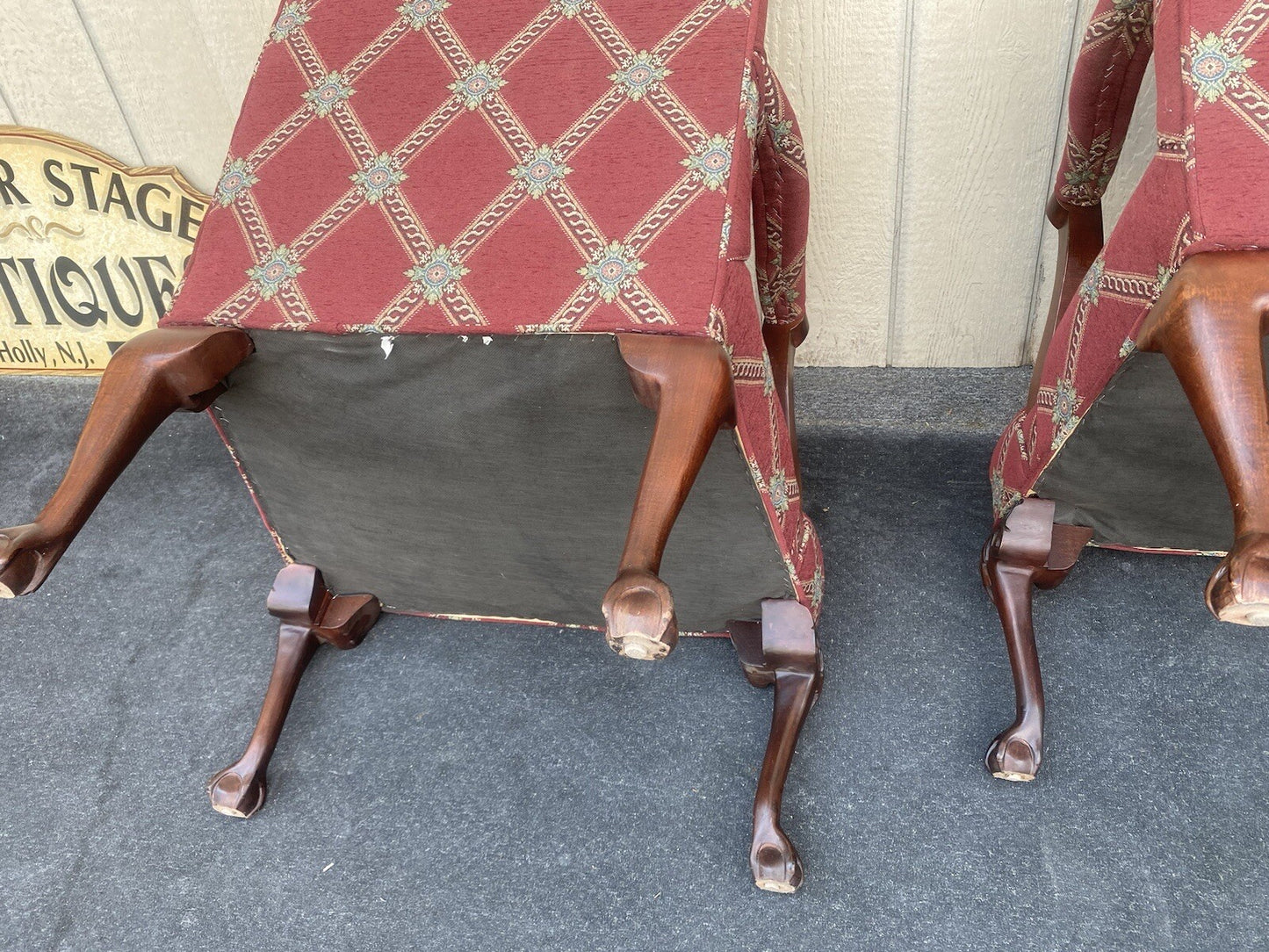 64633 Pair PARKER SOUTHERN Ball and Claw Foot Burgundy Armchairs