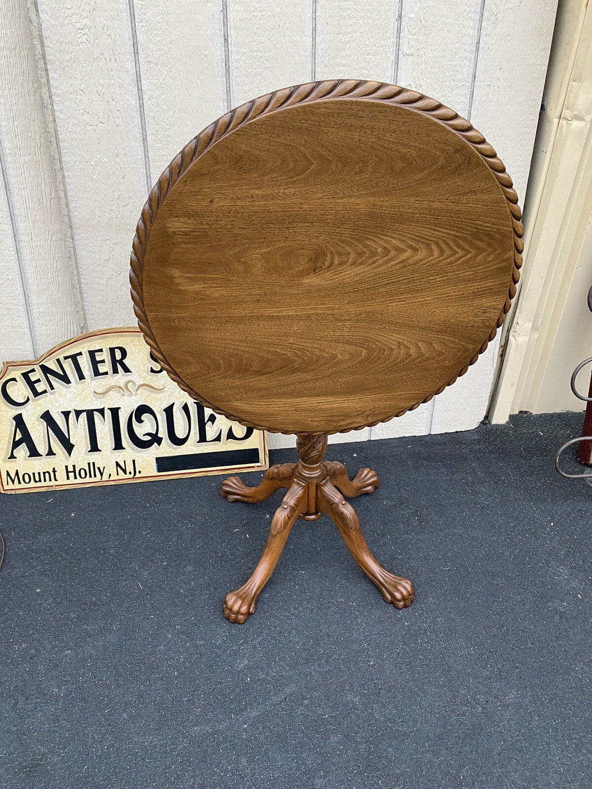 65053 Solid Mahogany Custom Hand Carved Tilt Top Lamp Table Stand