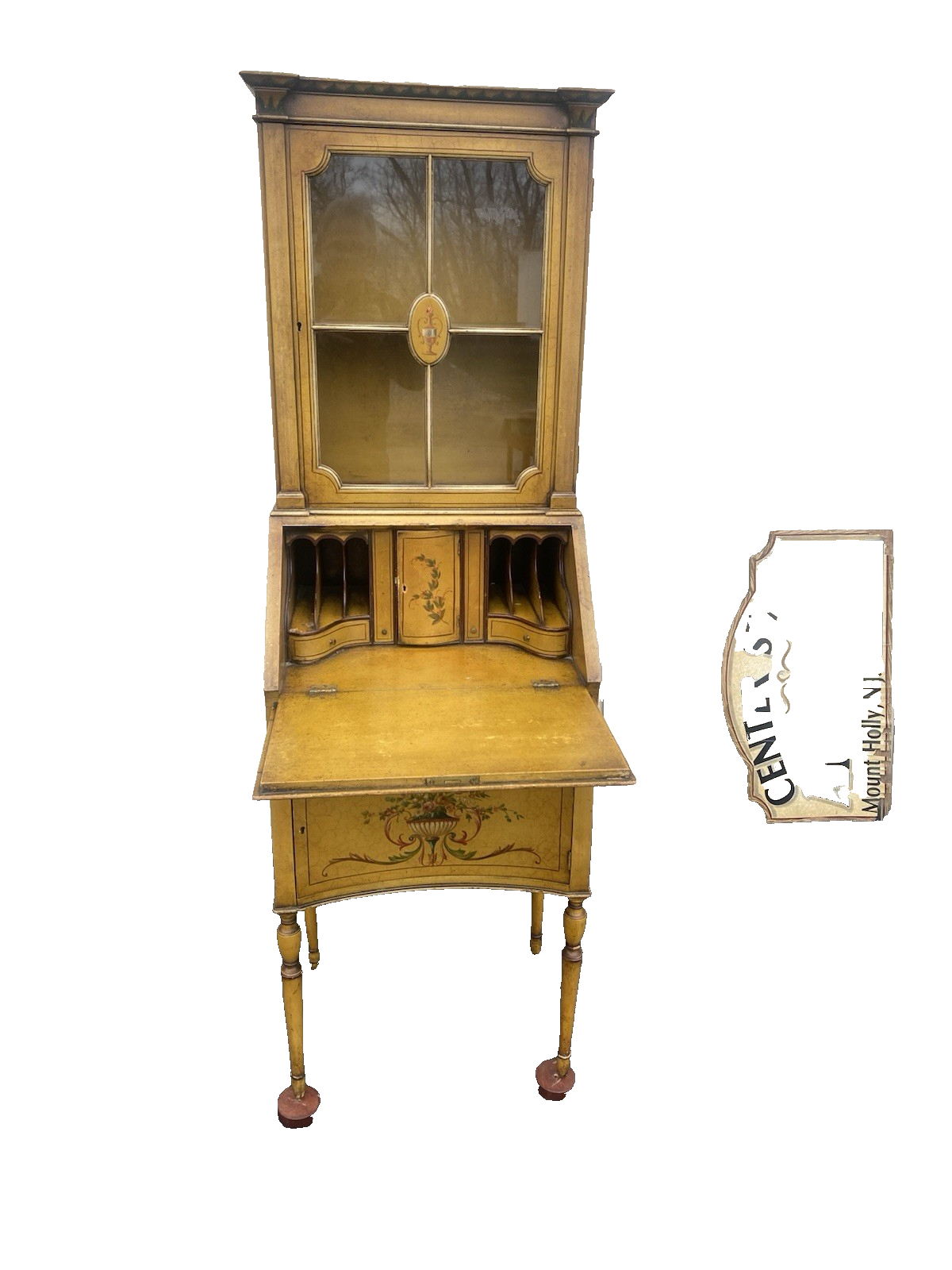 66525 Decorator Hand Painted Secretary Desk with Bookcase Top
