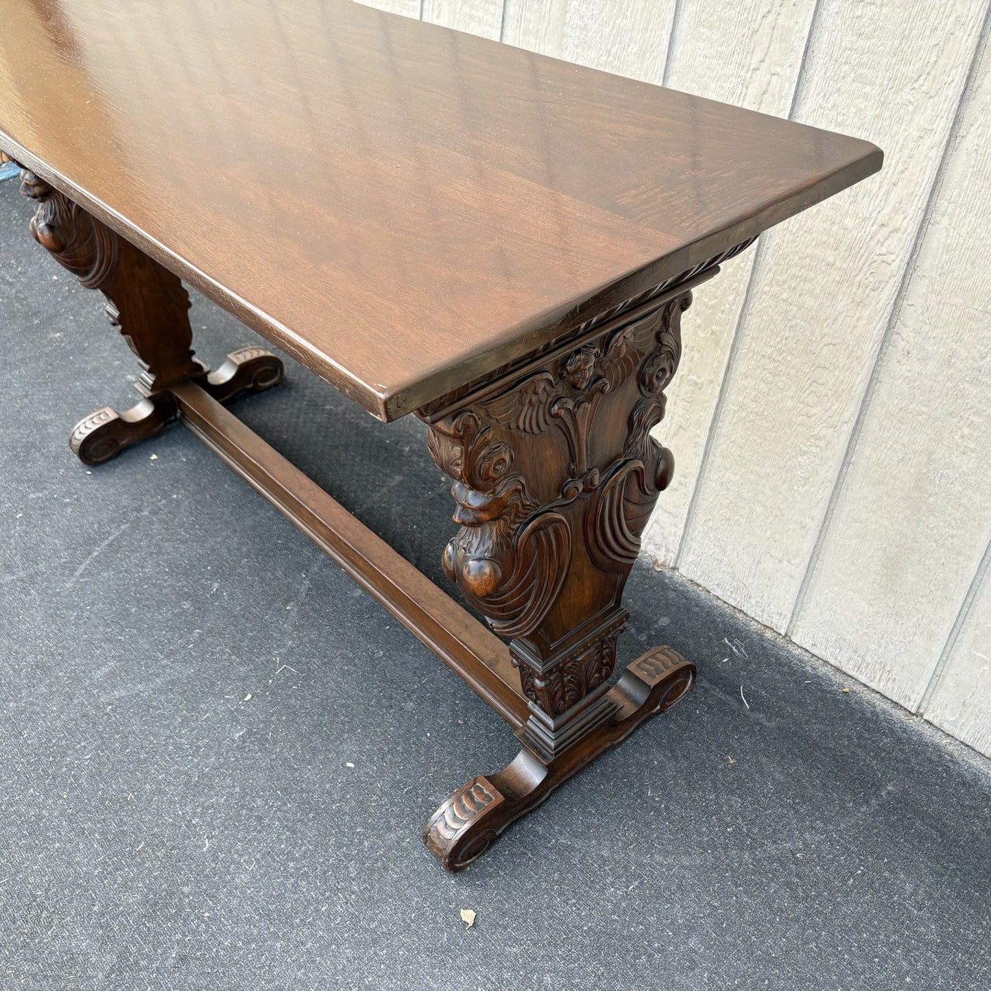 65236 Antique Solid Mahogany Hand Carved Figural Gryphon Sofa Table Sideboard