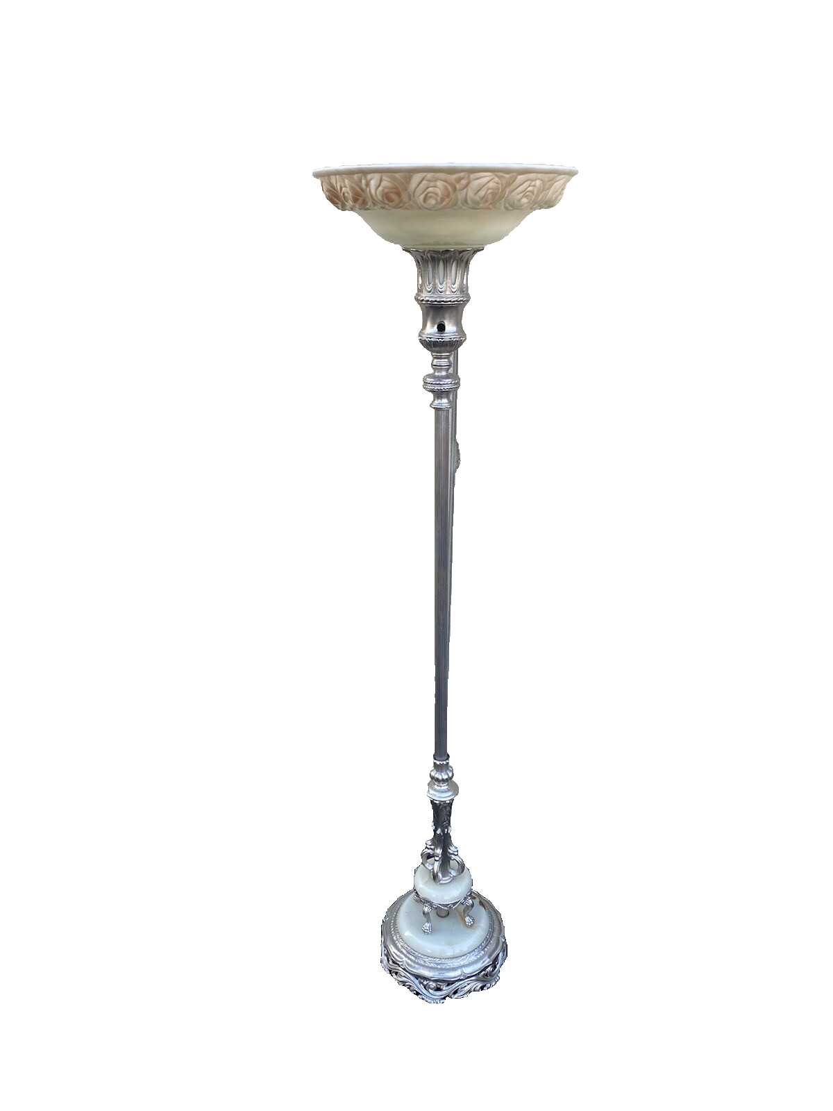 65030 Antique Torch Lamp with glass shade and onyx base
