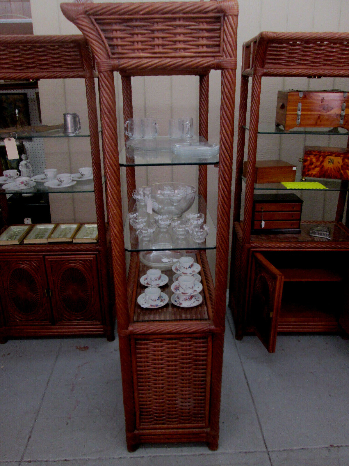 52179 Tommy Bahama ?? 3 SECTION Curio Cabinet Wicker Wall Unit Bookcase