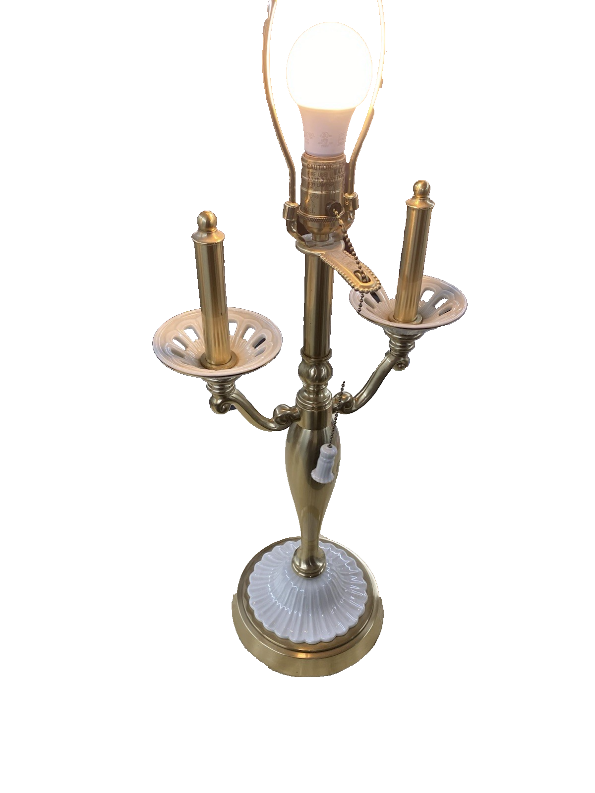 66559 Lenox Quoizel Candelabra Table lamp Ivory & Gold Porcelain Solid Brass