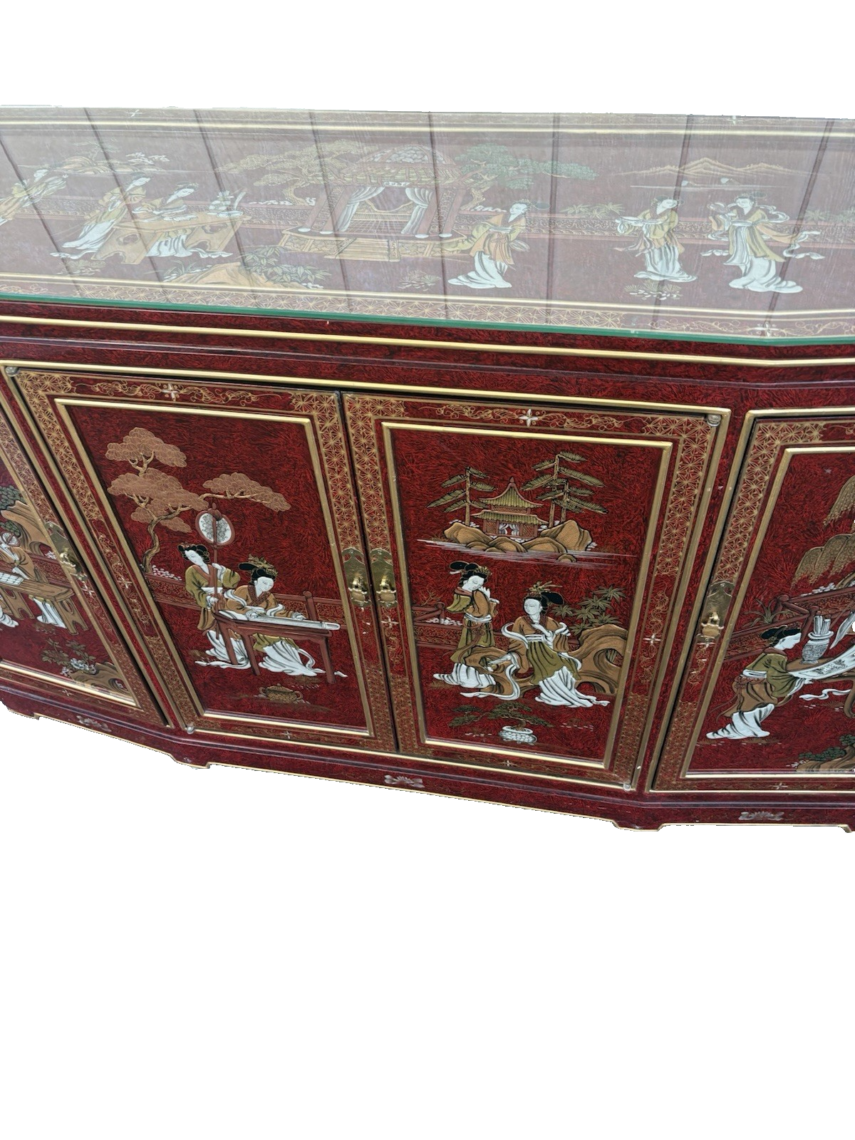 66700 Oriental Sideboard Server Cabinet with a Plate Glass Top and 4 doors