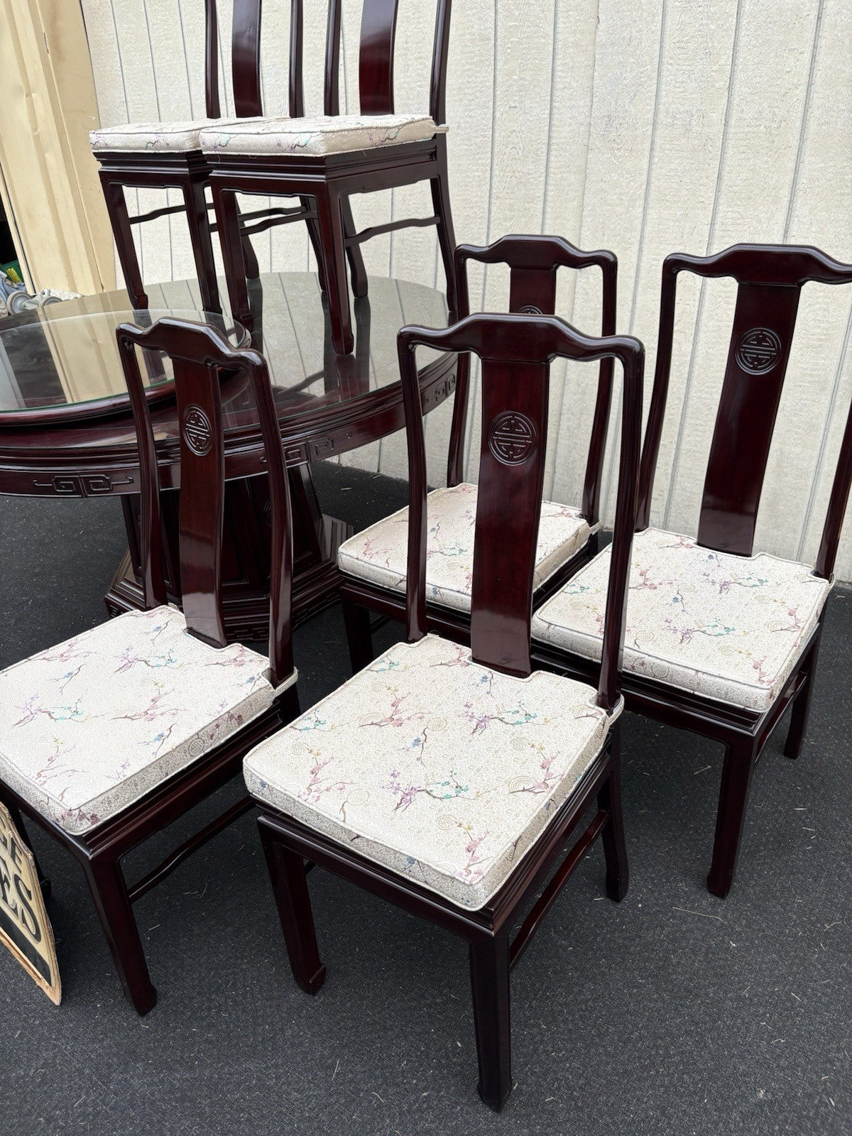 66875 Oriental Dining Table with Laz-Z-Susan and 8 Side Chair s