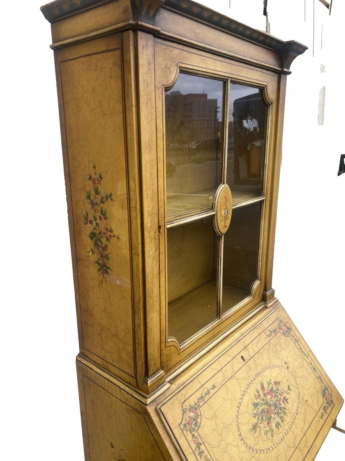 66525 Decorator Hand Painted Secretary Desk with Bookcase Top