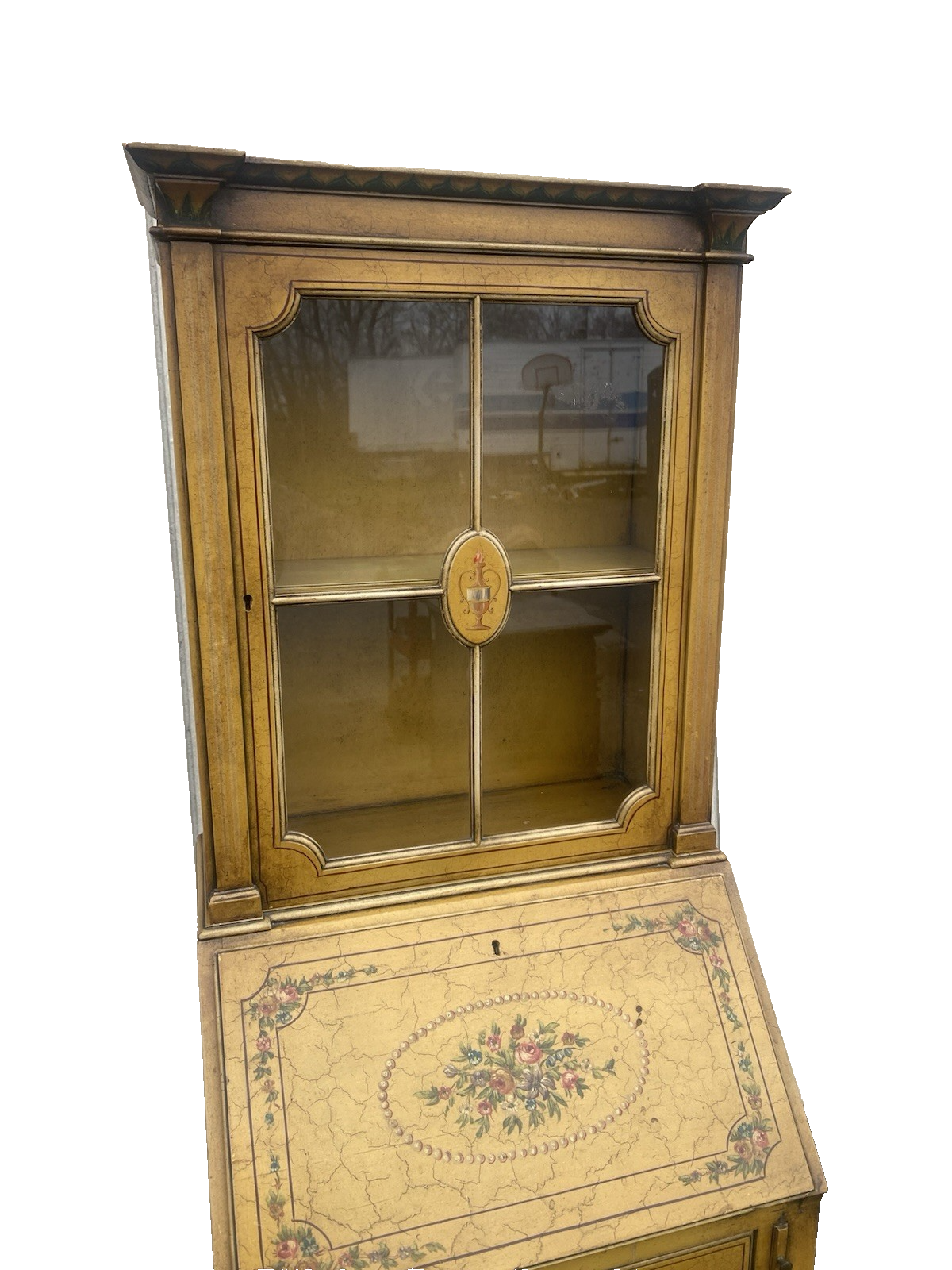 66525 Decorator Hand Painted Secretary Desk with Bookcase Top