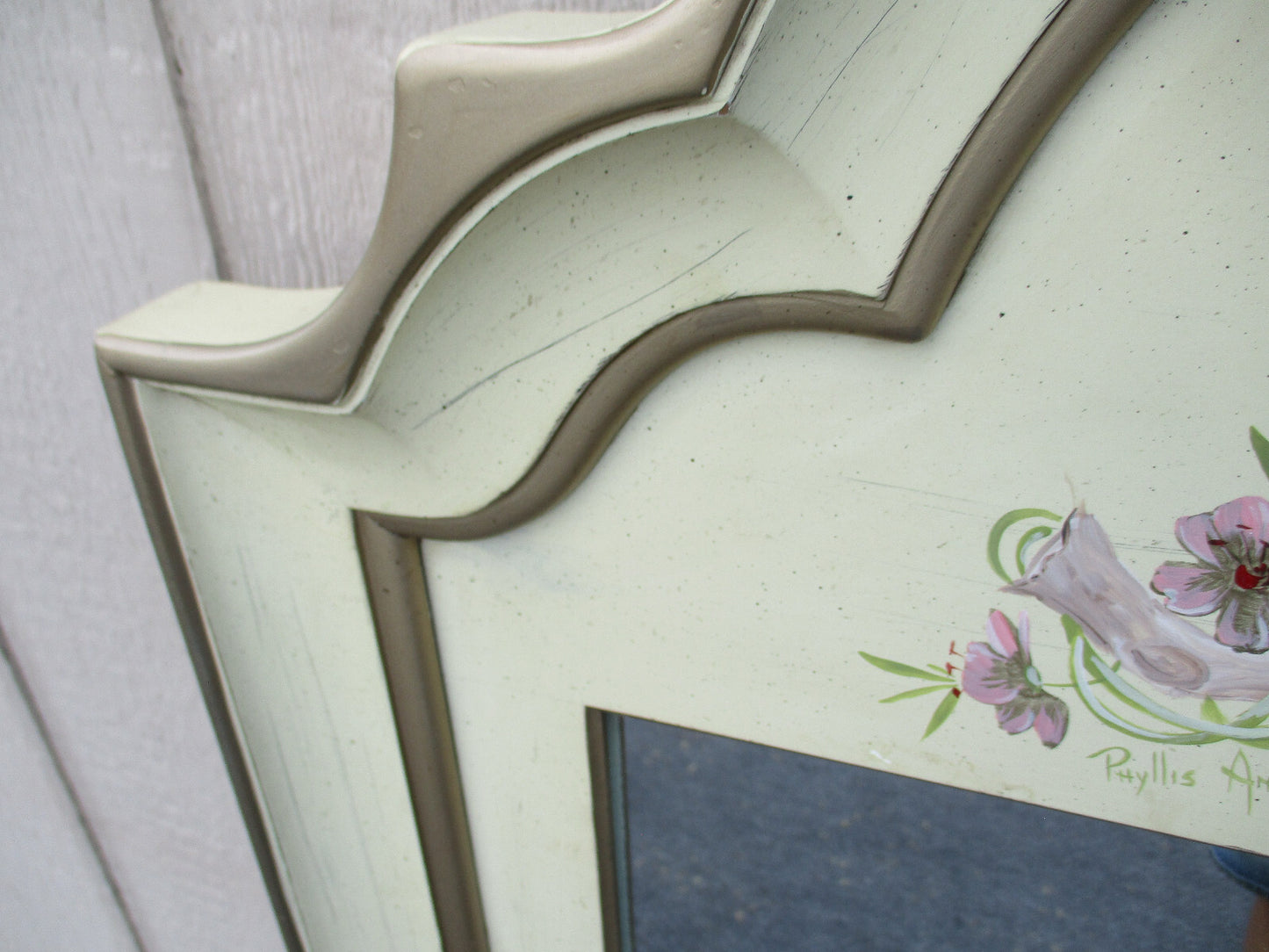 63272 Hand Painted Artist Signed Tall Decorator Mirror Quality Made