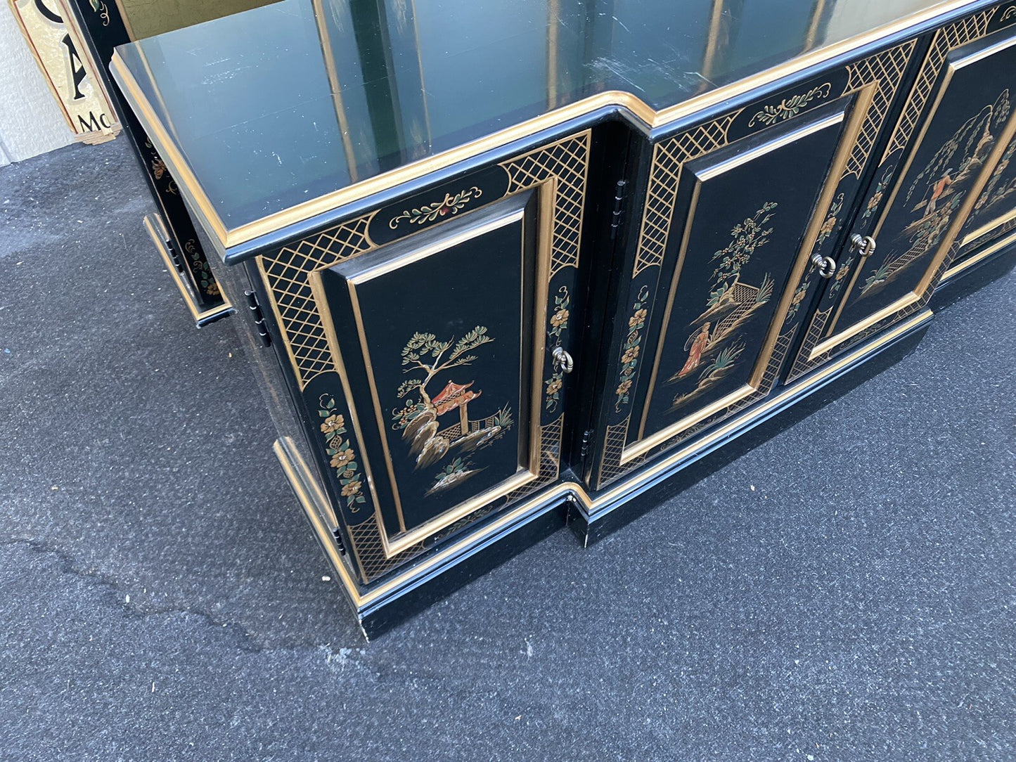 66268 ETHAN ALLEN Oriental Breakfront Curio Cabinet