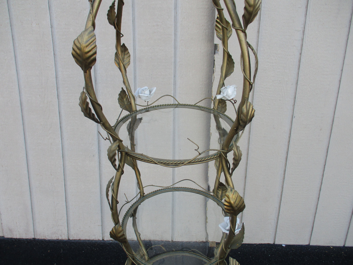 64469 Gold Iron Curio Whatnot Shelf Bookcase w/ Flowers 22"W x 72"H