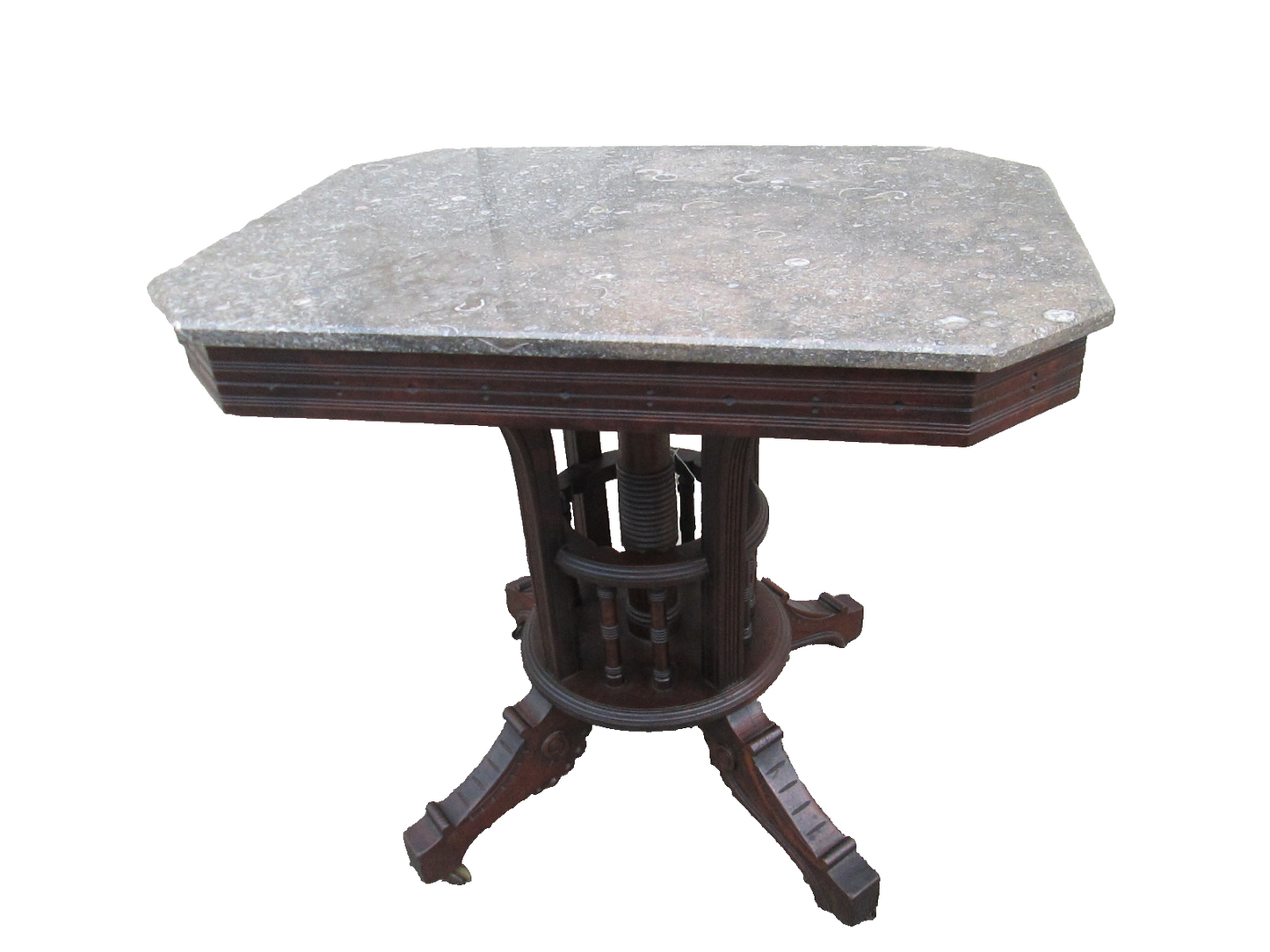 56217 Antique Victorian TENNESSEE Brown Marble Top Lamp Table Stand