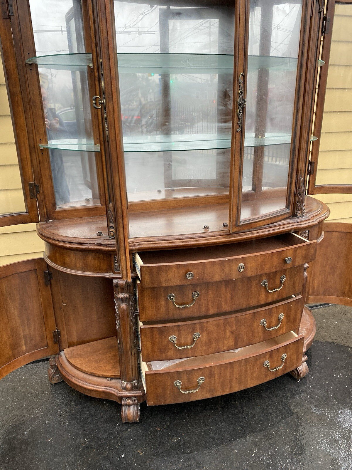 66397 Large Bow Glass PULASKI 2 Piece Curio Cabinet