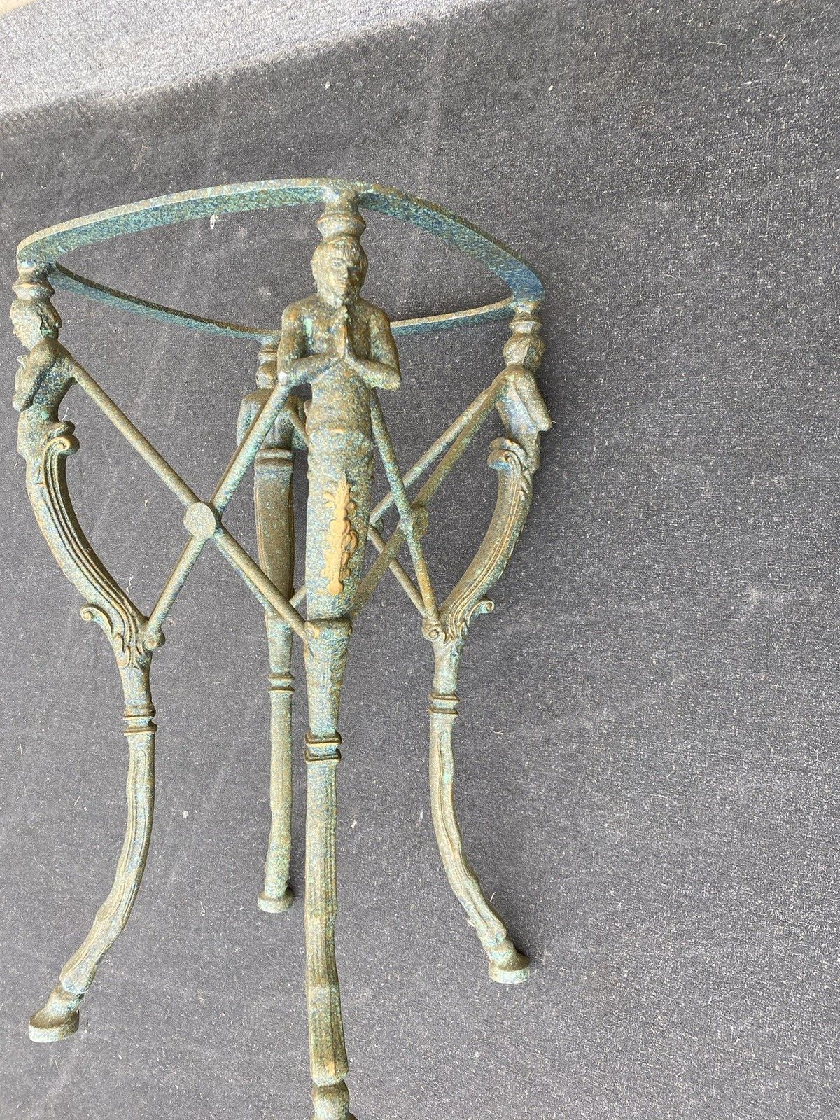 66046 Oriental Figural Metal Table Stand with Marble Top