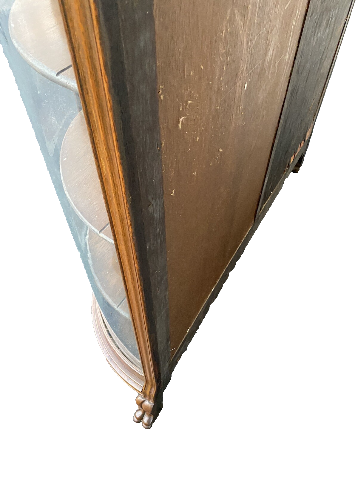 66071 Antique Victorian Hand Carved Oak Bow Glass Curio Cabinet