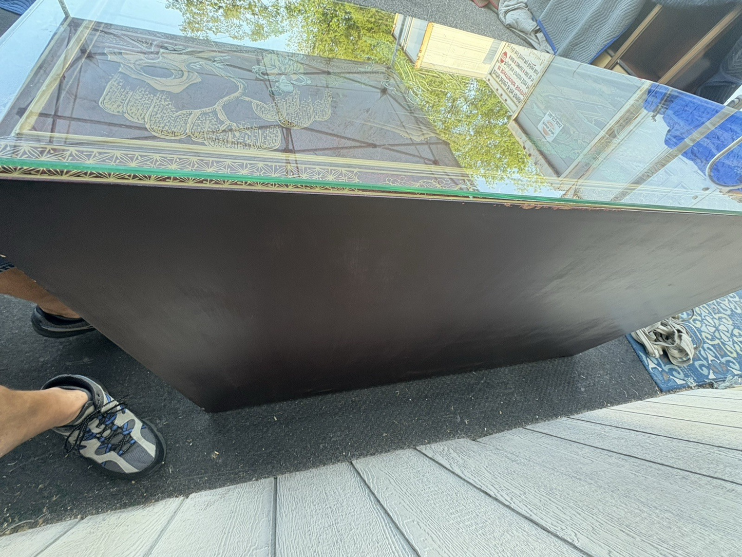 66700 Oriental Sideboard Server Cabinet with a Plate Glass Top and 4 doors